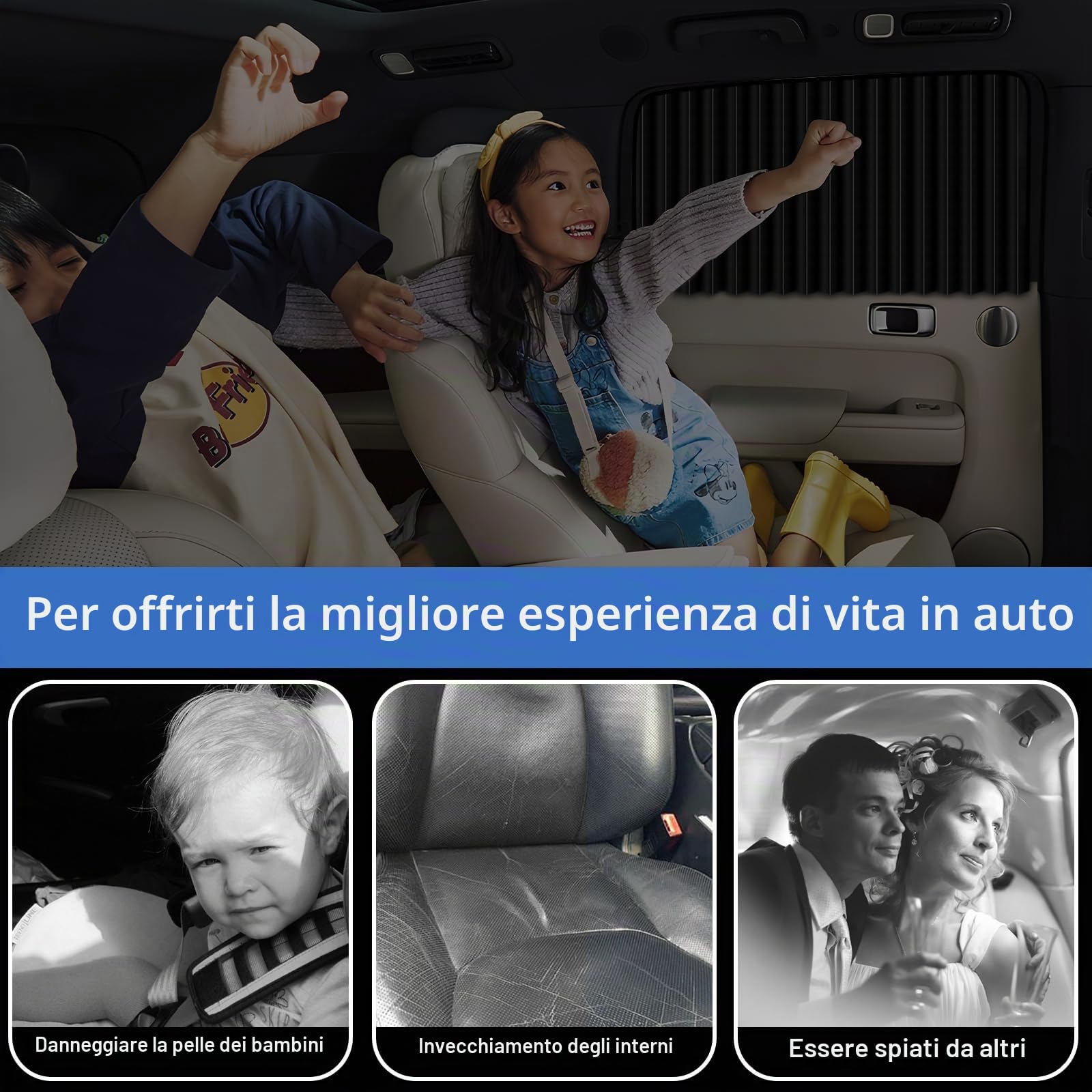 XCBYT Parasole Auto 4 Pezzi, Tendine Parasole Auto Magnetiche, Parasole Auto Interno, Parasole Lunotto Posteriore Auto, Protezione UV Protezione Privacy
