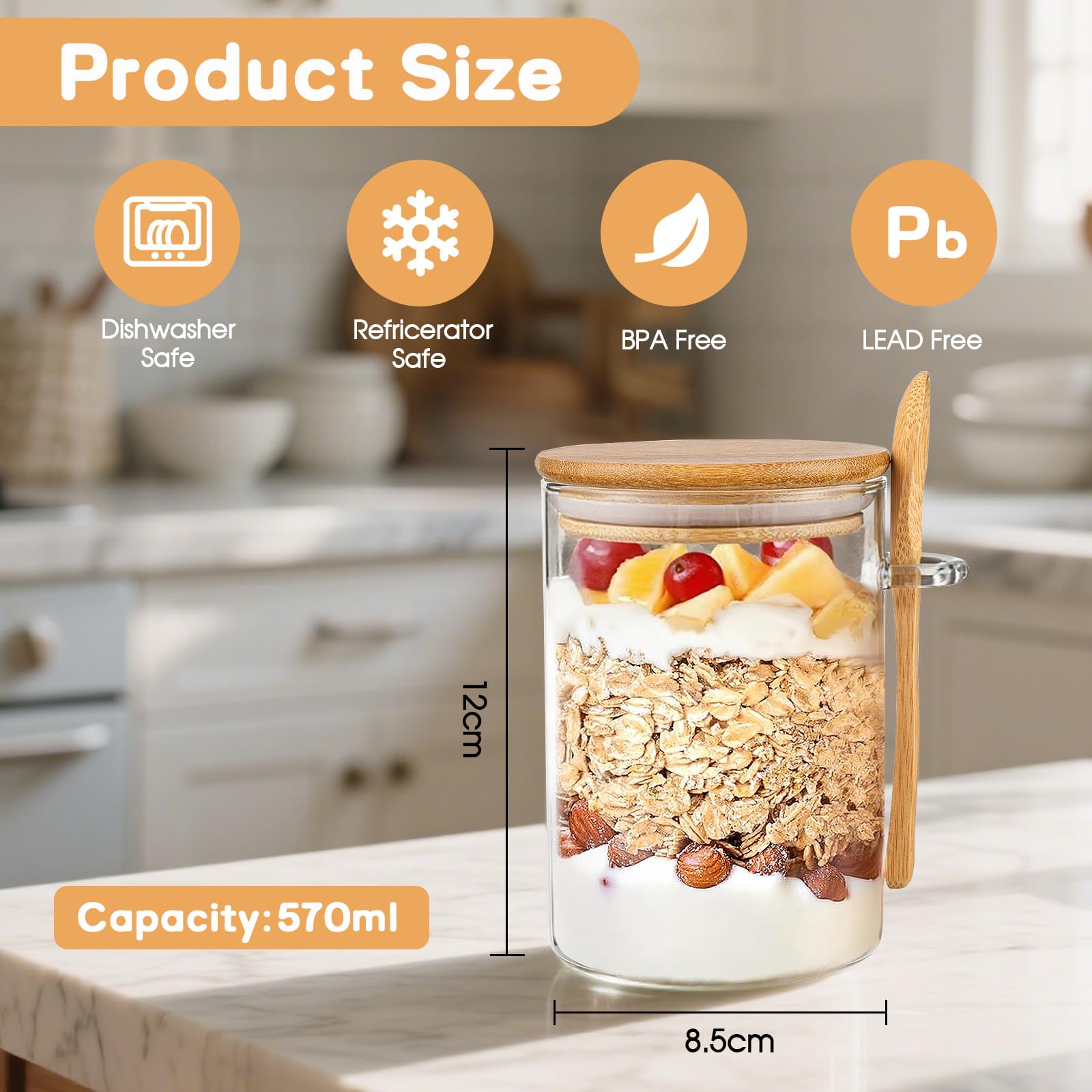 ZhouZGlass 16oz Overnight Oats Containers with Lids, Overnight Oats Jars with Spoons and Stickers - Image 2