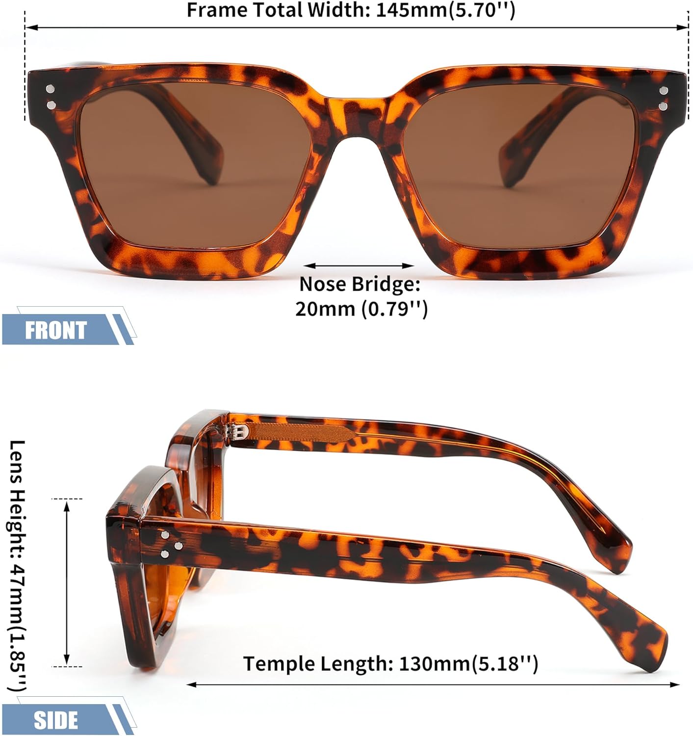 FEISEDY Sunglasses Men Women Polarized, Chunky Square Thick Frame, Rectangle UV400 Shade Sun Glasses B2396 - Image 5