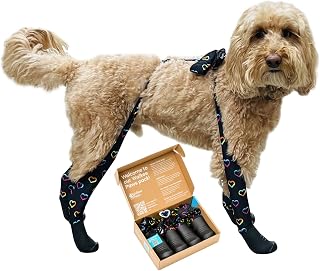 Walkee Paws New Deluxe Easy-On Dog Boot Leggings, Seen on Shark Tank, Protects from Winter, Cold, Wet & Snow, Allergens & Chemicals, Never Lose a Boot Shoe or Sock Again (Hearts, Small/Medium)