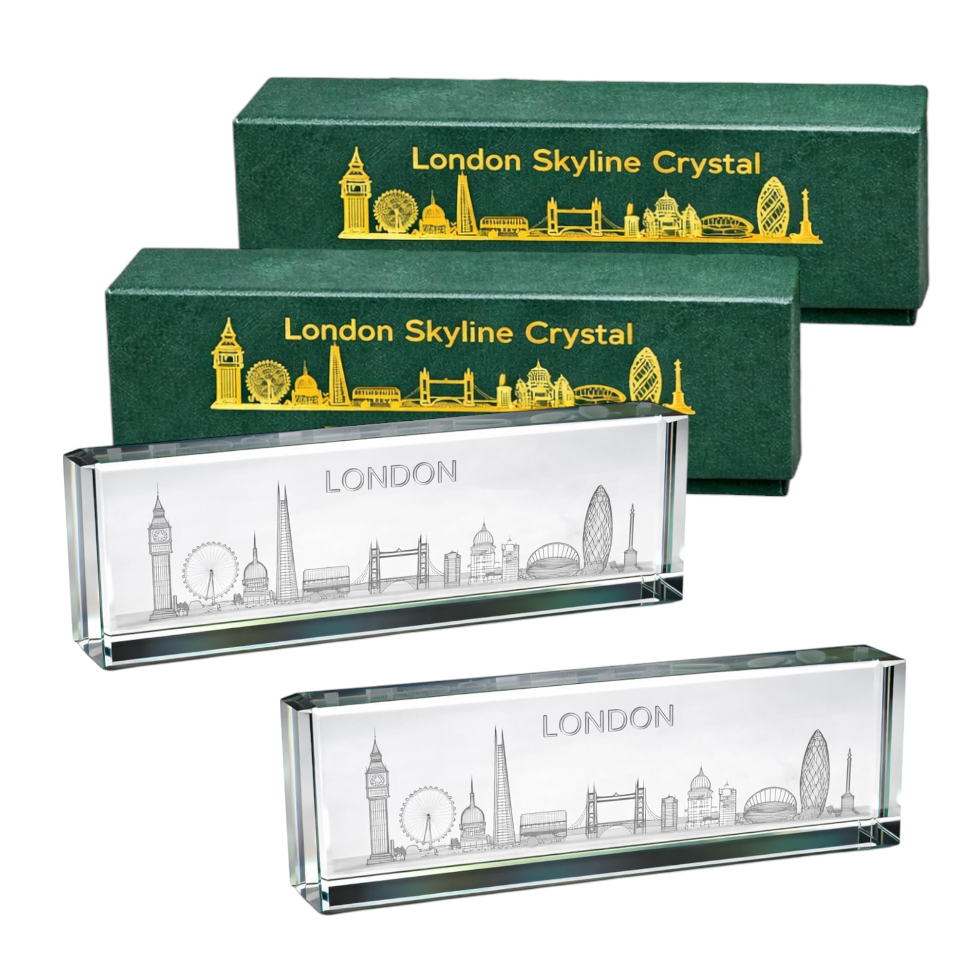 London Skyline Crystal Ornament, 3D Laser Engraved Glass Keepsake | Big Ben, Tower Bridge & The Shard | Premium Gift Box Included | British Souvenir Gift (2)