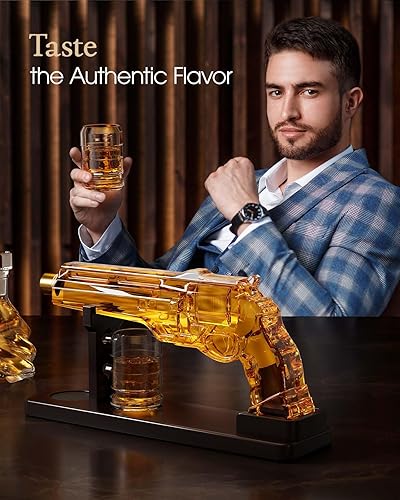 Miniatura 6 de Juego de decantadores de whisky de pistola para hombres, juego de decantador de licor Kollea con vaso de tiro de pistola, regalos de cumpleaños