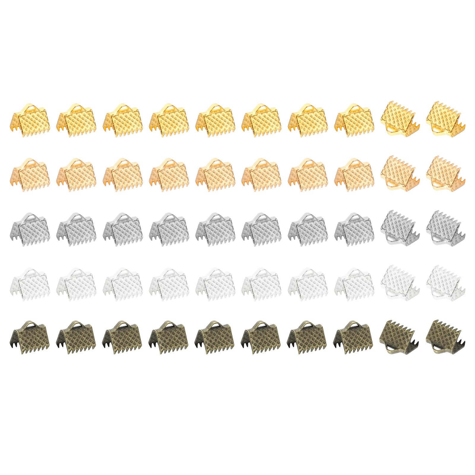PATIKIL 10mm Ribbon Ends Crimp Clamp, 570pcs Pinch Crimp End Bracelet Bookmark Cord Ends Fasteners Clasp for Leather DIY Craft Jewelry Making, Iron 5 Color