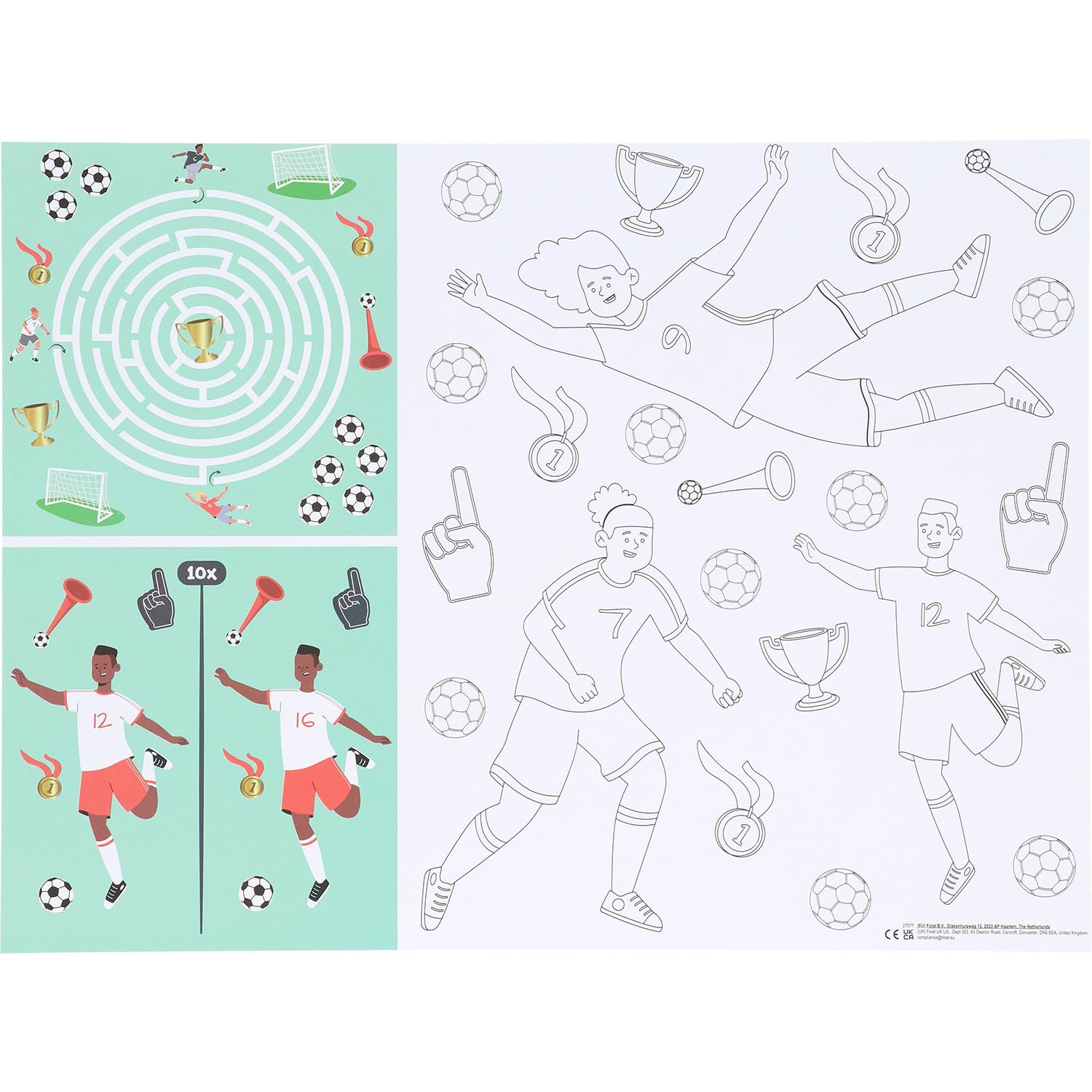 Folat 27577 Football Blue Green Games Placemats - Fantastic Football - Pack of 6 - Football Birthday Decoration for Children Boys and Girls Party Decoration