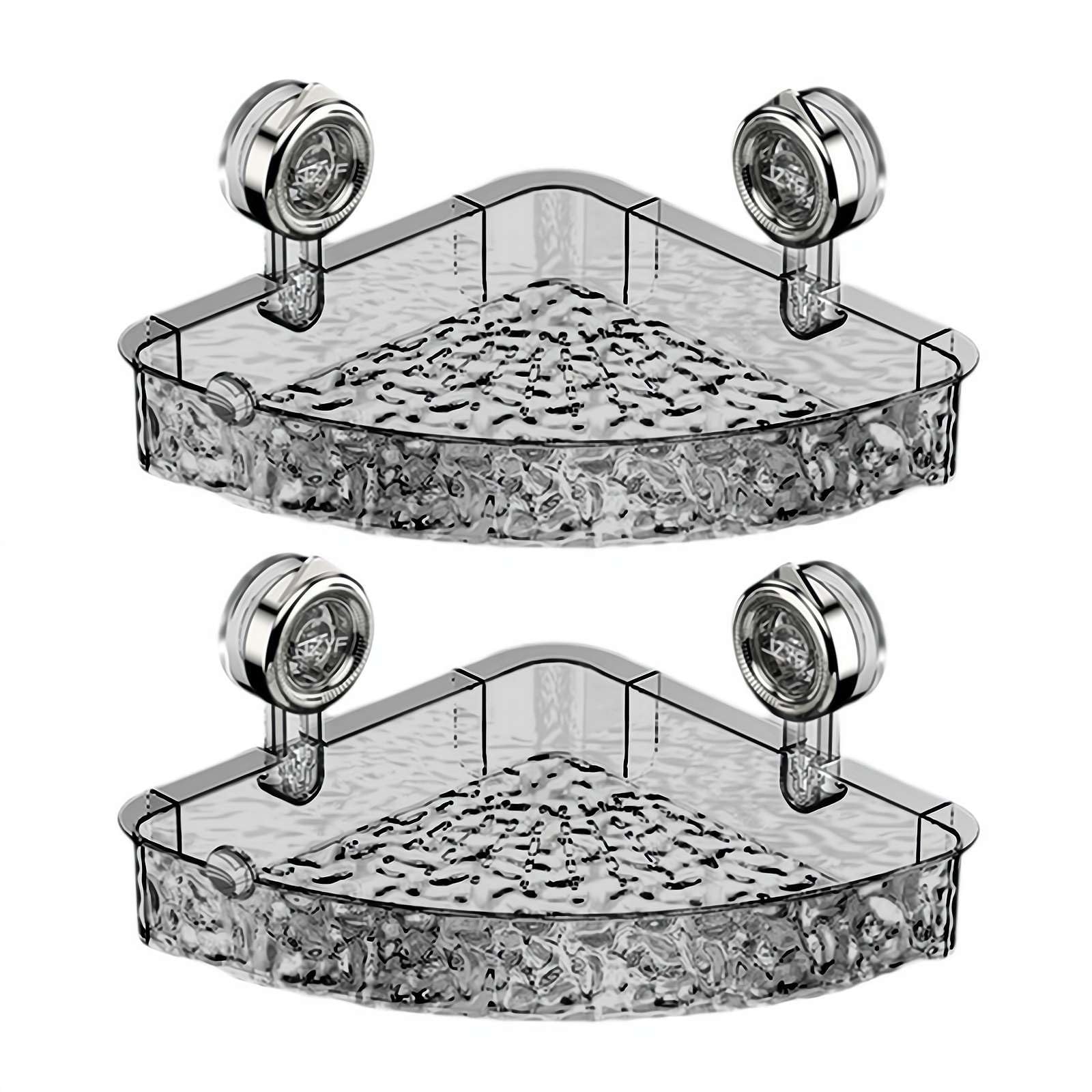 tkerinse No Drill Clear Wall Caddy, Bathroom Corner Storage Shelf Rack, Acrylic Suction Cup Shower Shelf, Bathroom Shower Caddy Shower Basket with Suction Cup for Kitchen Bathroom