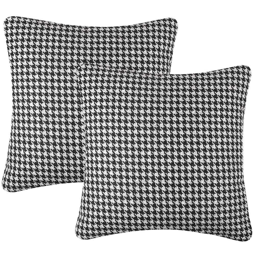 Yeiotsy 2pcs Houndstooth Throw Pillow Covers Geometric Cushion Case for Couch Sofa Bed and Chair Made of Cotton and Linen (18 X 18 Inches, Black)