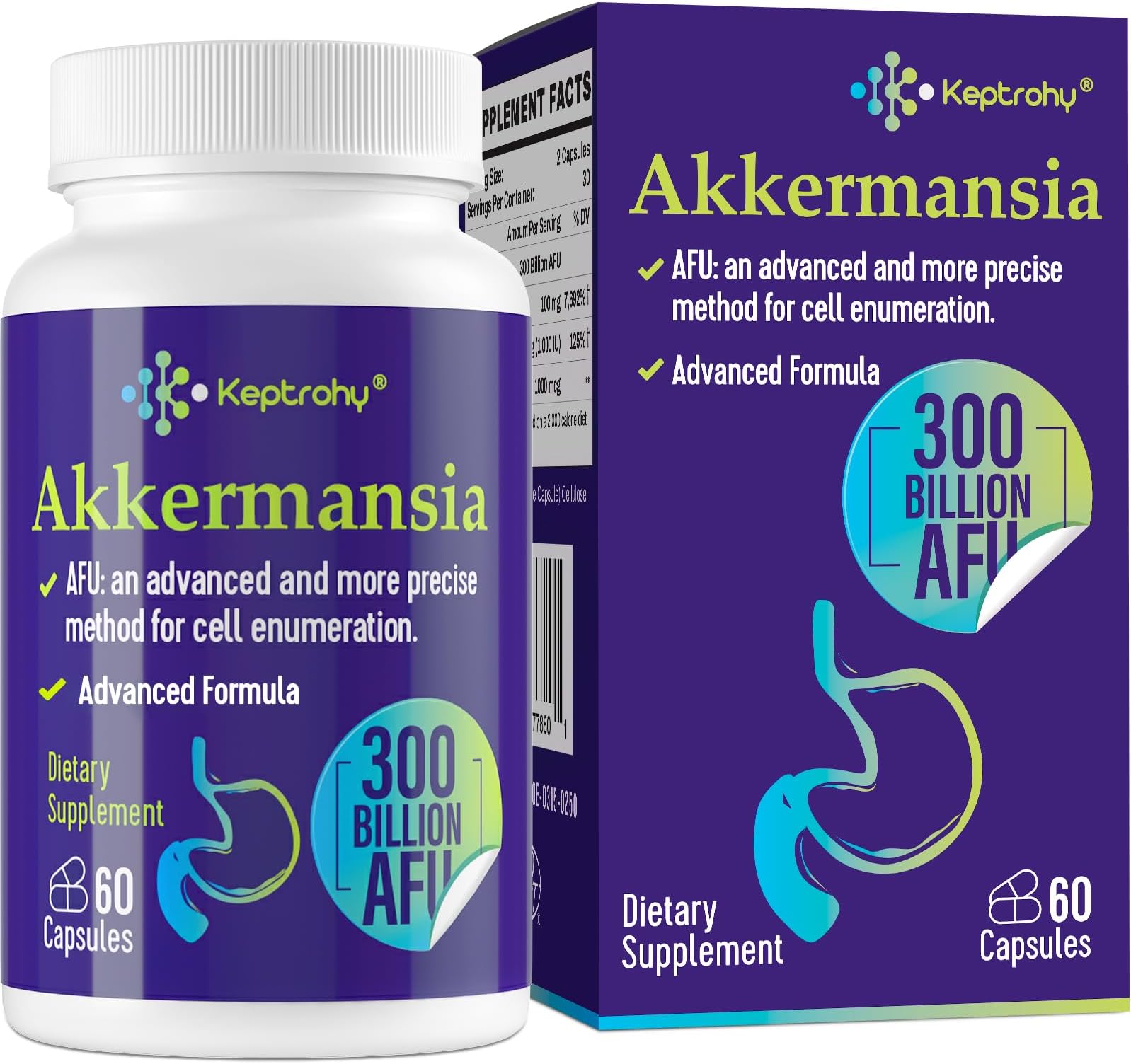 300 Billion AFU Akkermansia Muciniphila - A Live Probiotics for Women Men, Supports GLP-1 Digestive Gut, Immune & Overall Health, Enhances Gut Digestive Lining function, 60 Count (Pack of 1)