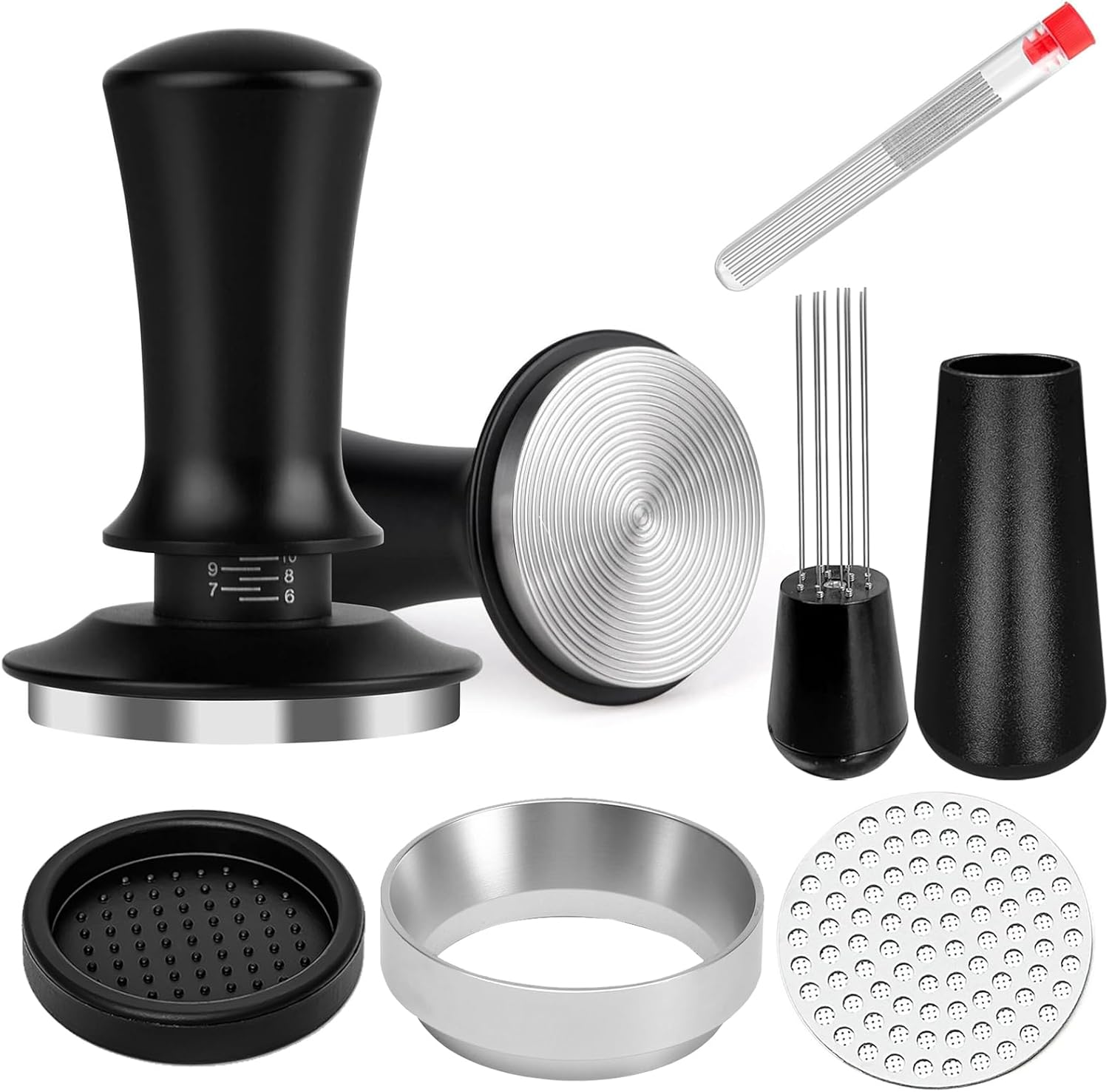 51mm Espresso Accessories Kit, Spring Loaded Calibrated Tamper, WDT Tool, Puck Screen and Dosing Funnel Set Fits Delonghi 51 mm Espresso Coffee Machines and Portafilter, Professional Barista Tools