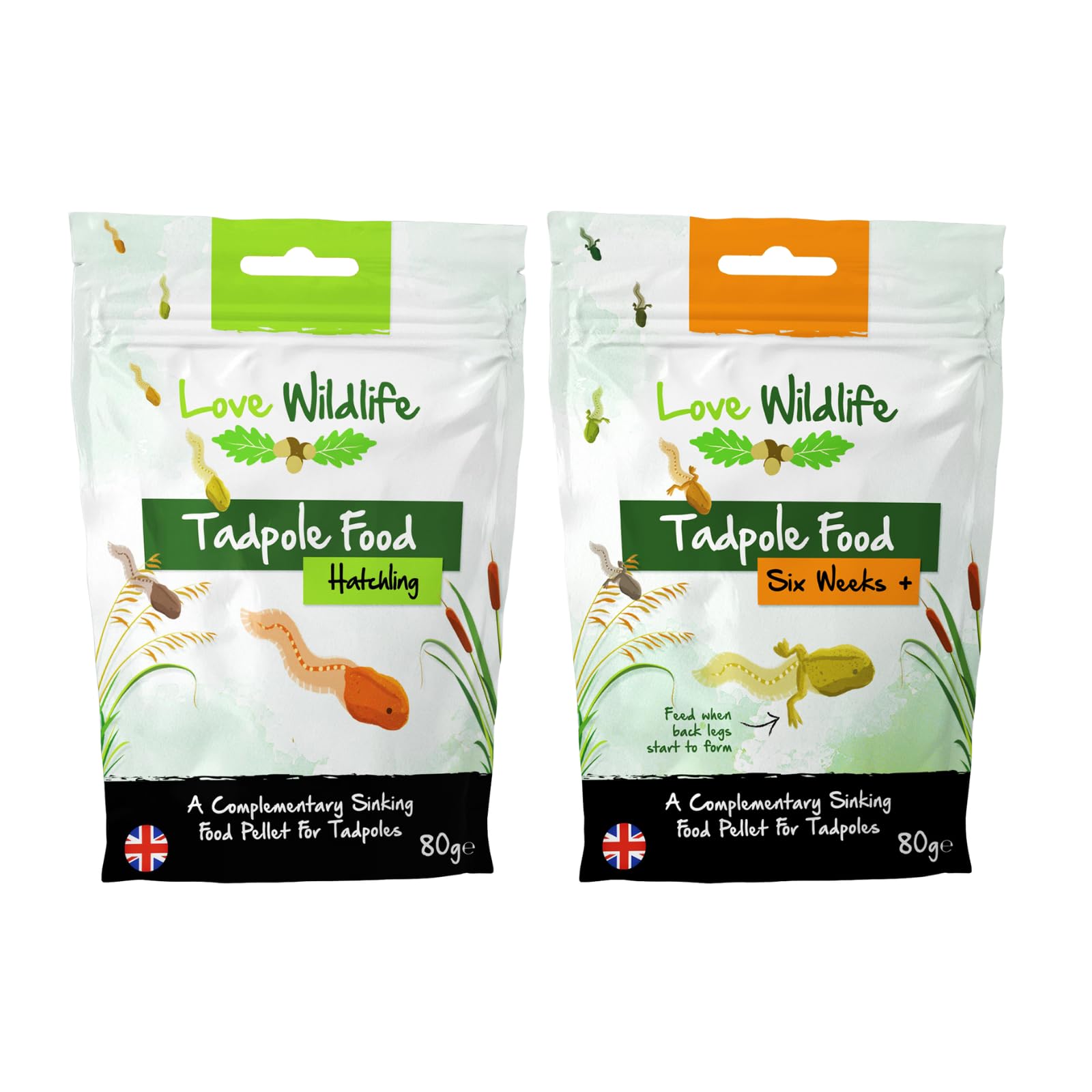 Love Wildlife Tadpole Food Twin Pack (Hatchling 80g & Six Week + 80g) | Frogs, Toads, Newts