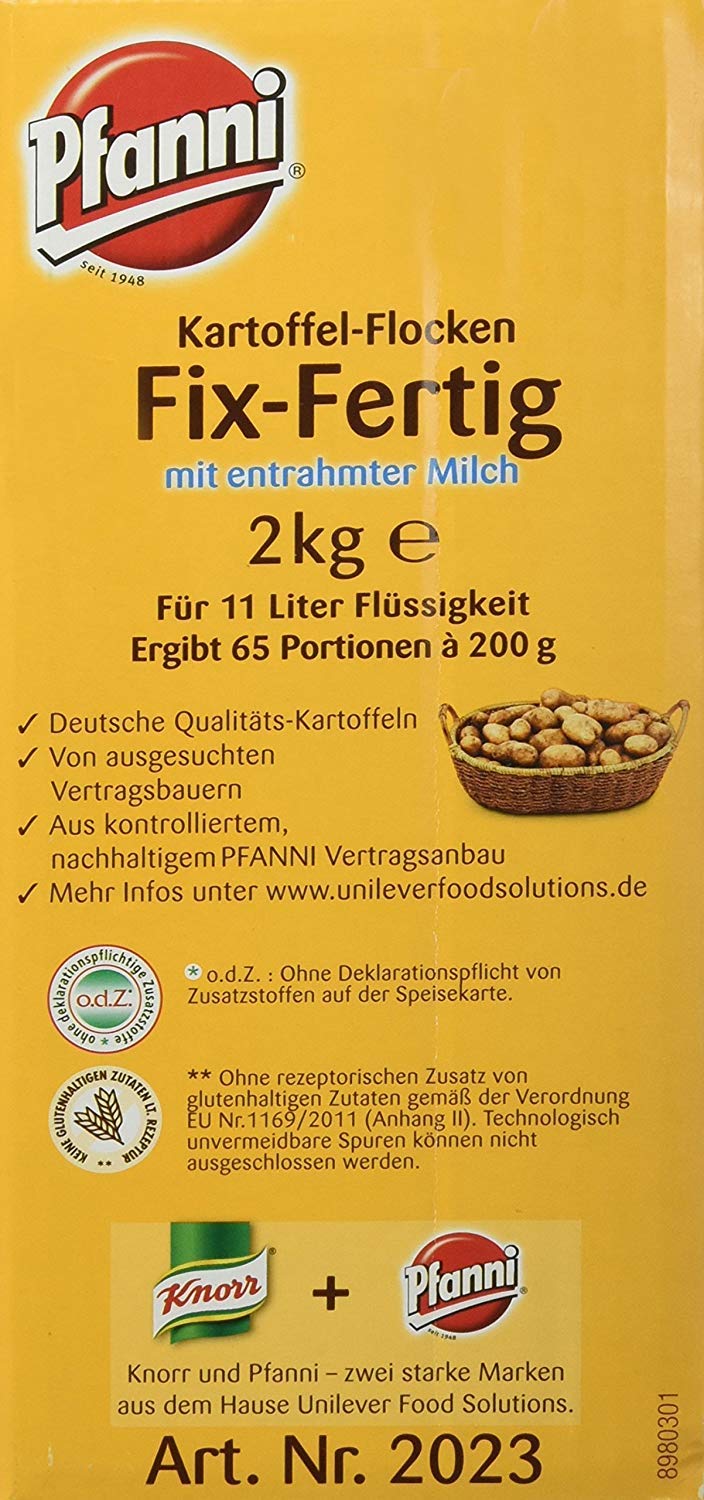 Pfanni Kartoffel-Fix-Fertig Flockenpüree mit entrahmter Milch, 1er Pack (1 x 2 kg)