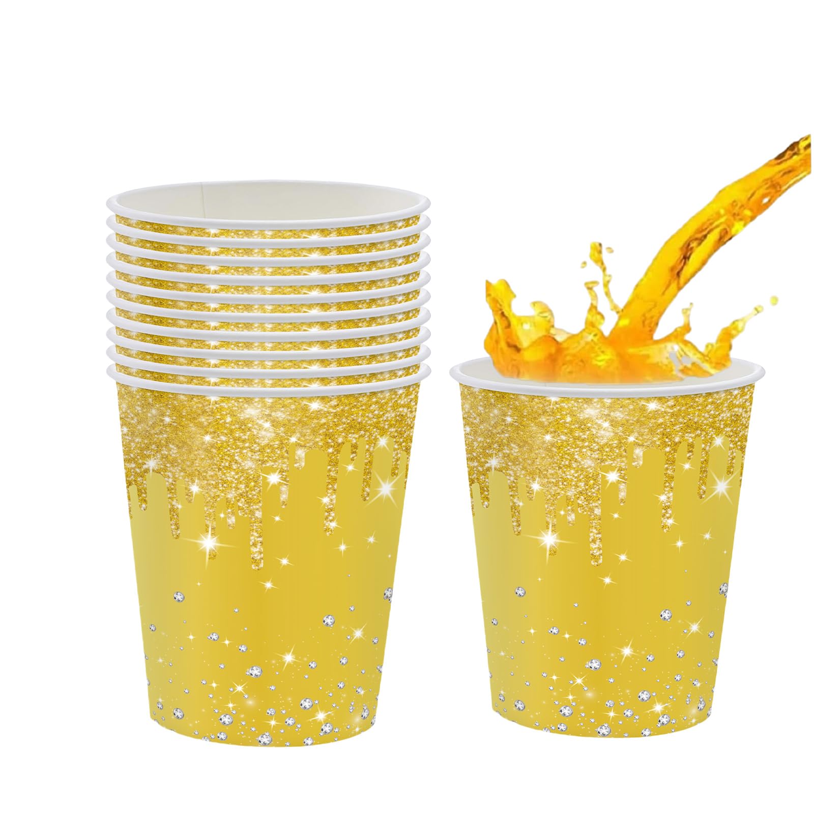 40pcs Gold Diamond Paper Cups,9oz Disposable Tableware Party Cups ｜Solid Colour Paper Cup Party Drinking Cup for Birthday,Wedding,Picnic, BBQ,Bar,Restaurant and Party Supplies Table Decorations