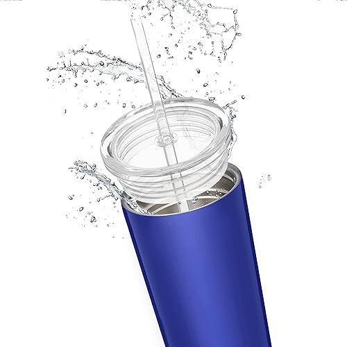 Miniatura 7 de DISCOUNT PROMOS 6 Mira - Juego de vasos de acero inoxidable con pajilla, 16 onzas, texto personalizable, logotipo, doble pared, tapa de Tritan - Azul