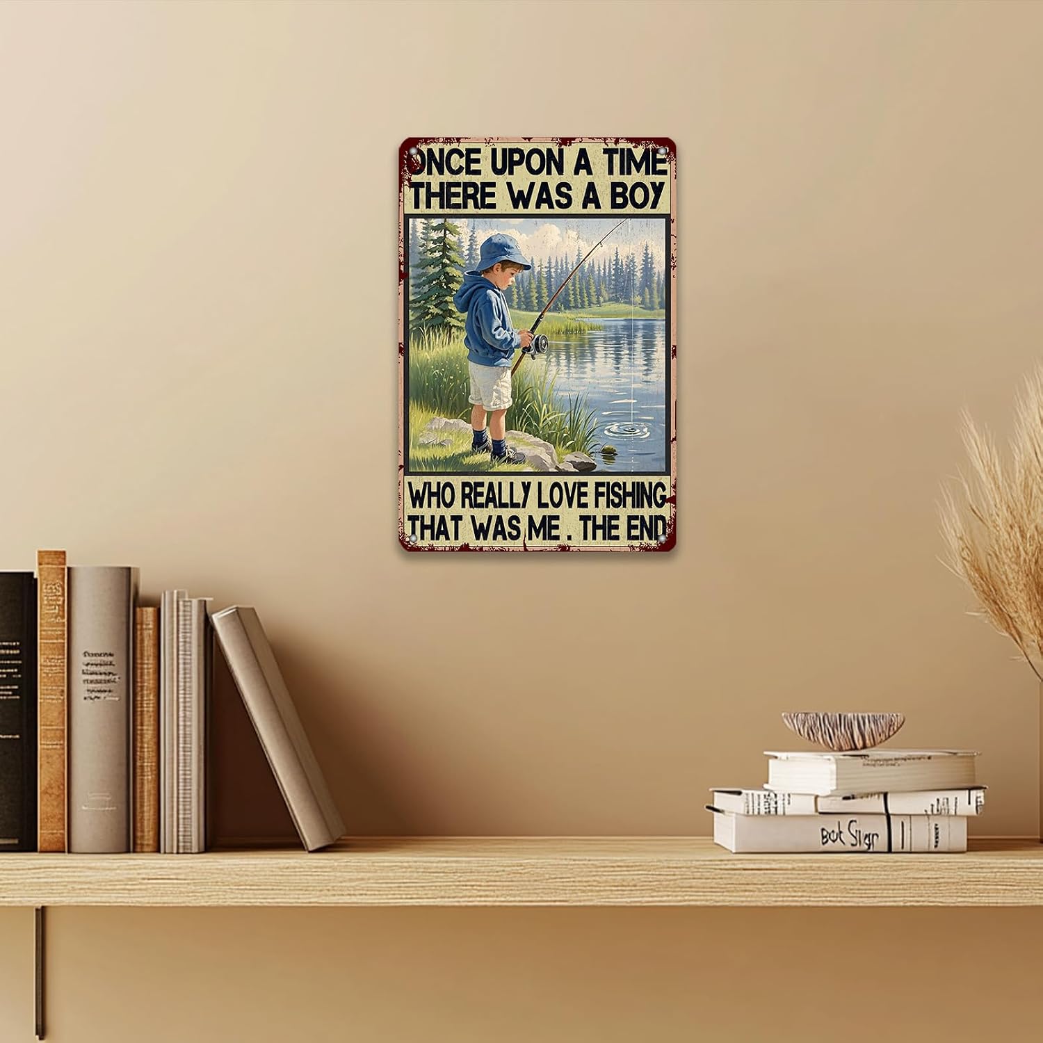 Fishing Metal Tin Sign 8x12 Inch Vintage Boy and Fishing Tin Sign Funny Boy and Fishing There was A Boy Who Love Fishing Poster Home Kitchen Garden Restaurant Man Cave Wall Decor image 5