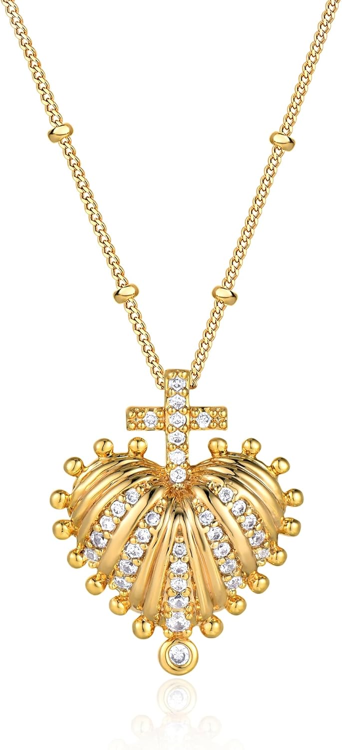 Fettero Gold Neckalce for Women 14K Gold Plated Charm Love Heart Pendant | Heart Charm Necklace for Mum Valentine's Day Jewelry