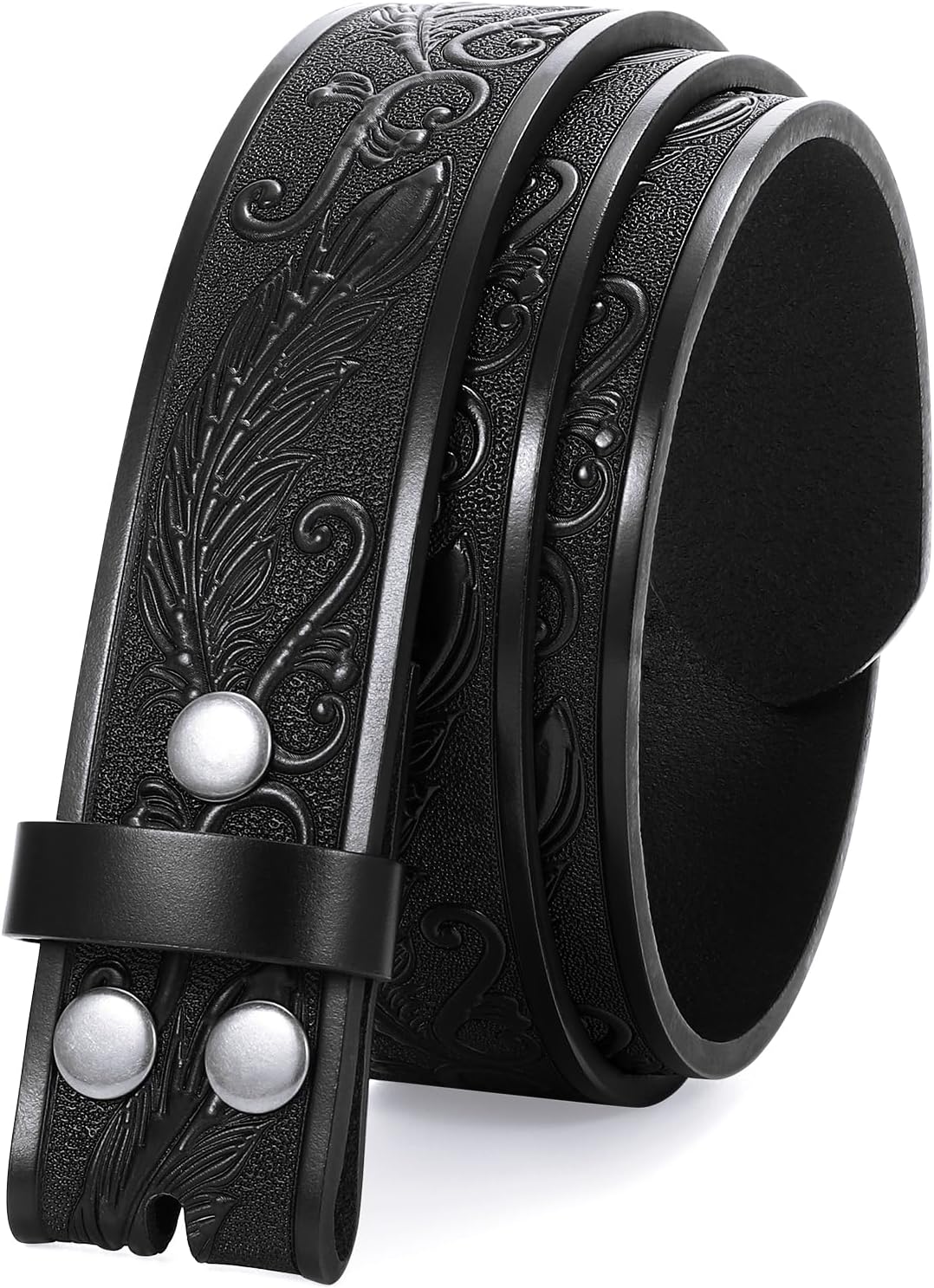 JASGOOD Western Leather Belt Strap for Men without Buckle Engraved Embossed Cowboy Leather Belt Strap 1.5 inch Wide