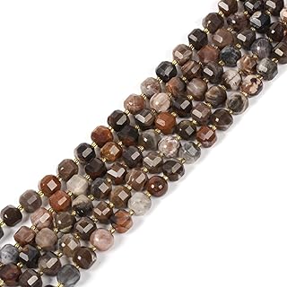 Petrified Wood Fossil 8mm Natural Gemstone Faceted Cube Dice Square Beads Strand 15.5 inch Micro Faceted Laser Diamond Cut Beads for DIY Jewelry Making