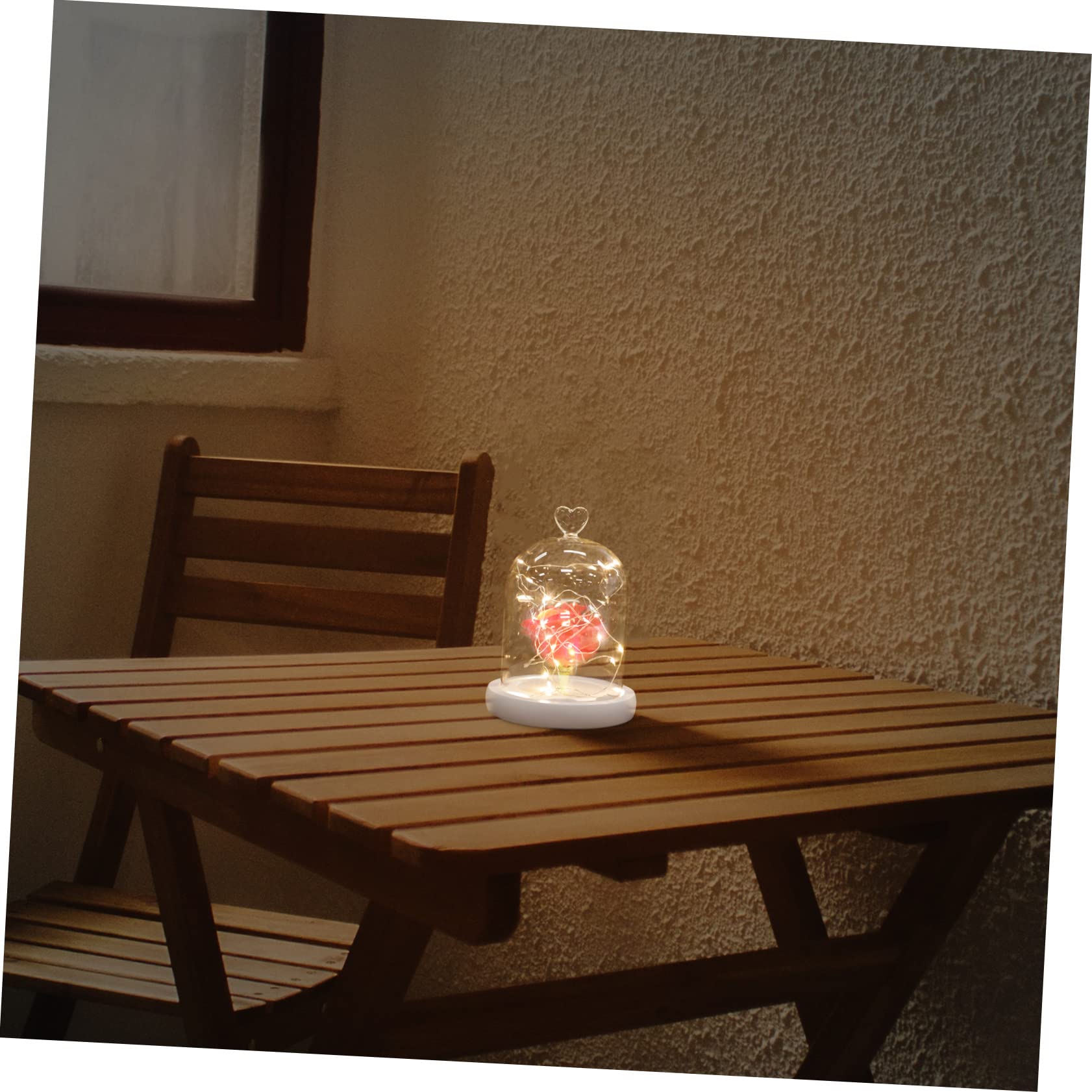 Cabilock 1Pc Fleur Couverture Gâteau Conteneurs Bougie Conteneurs Gâteau Toppers Coeur Affichage Cloche Cloche Cloche en Verre Fleur Cloche avec Lumière Fleurs Éternelles