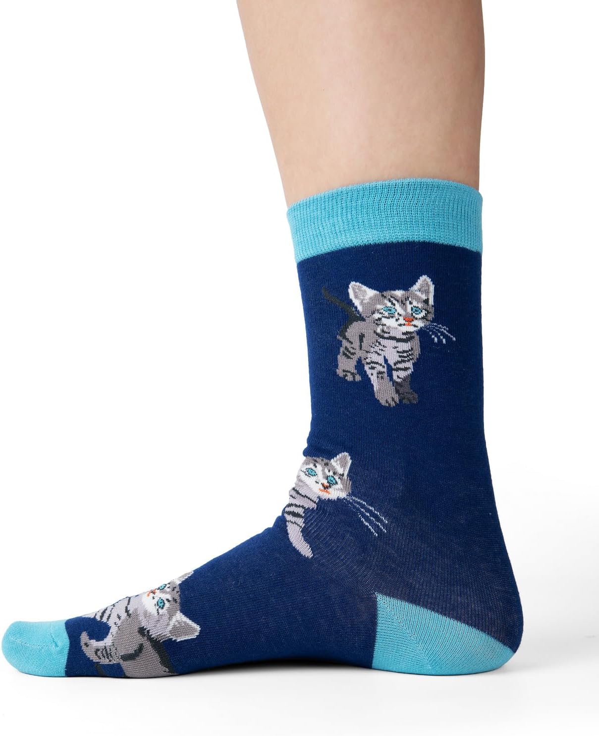 VNG Women's Cat Pattern Crew Socks, 5 Pairs in Assorted Colors - Image 2