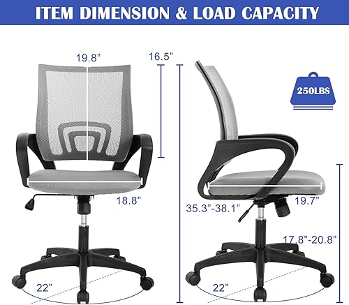 Miniatura 2 de Silla de oficina de malla, silla de escritorio con respaldo medio, silla de oficina ergonómica con ruedas y soporte lumbar, sillas de oficina
