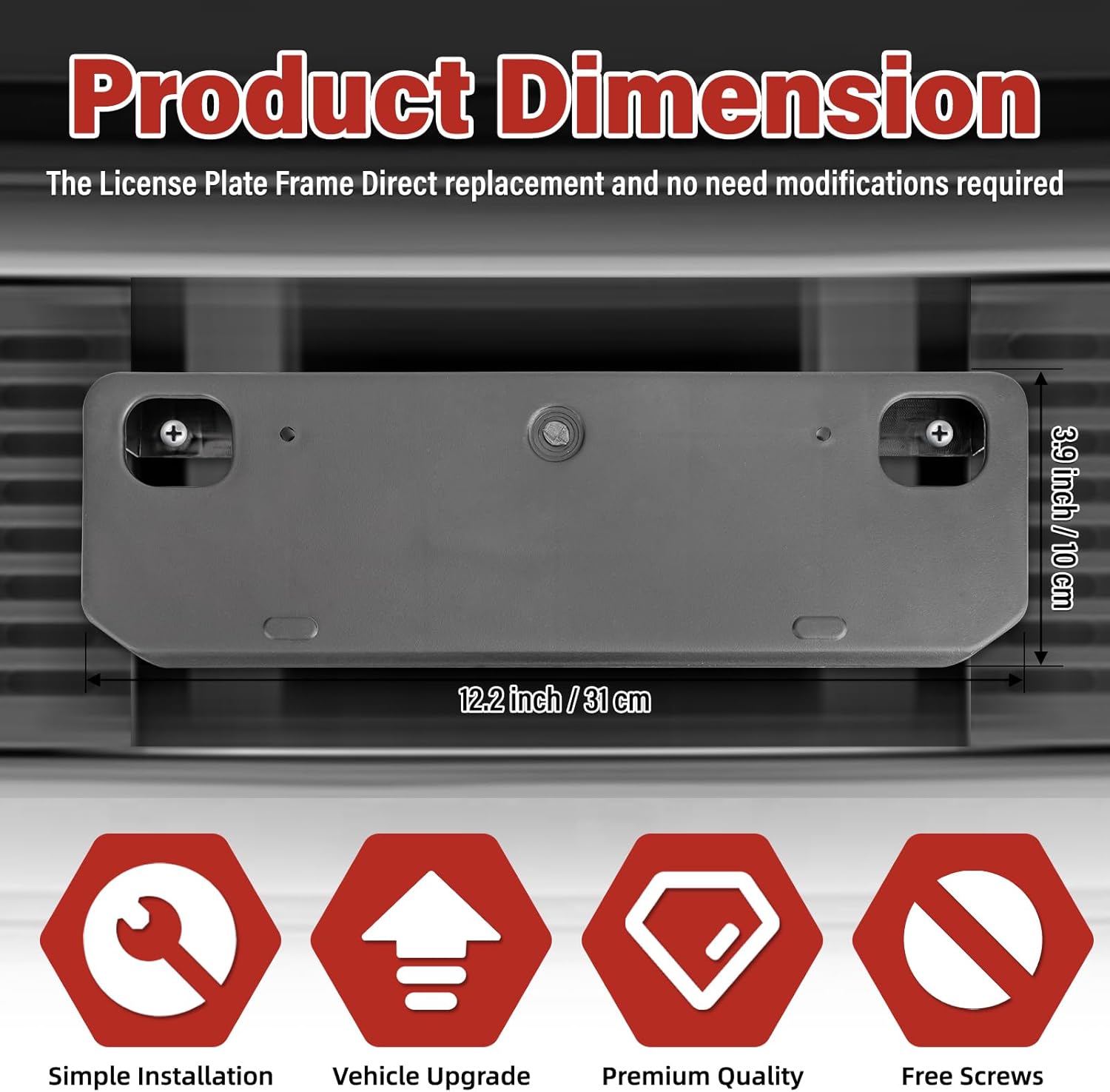 License Plate Bracket Accessories for Toyota 4Runner 2014 2015 2016 2017 2018 2019 2020 2021 2022 2023 2024, Front Bumper License Plate Holder Replacement Frame Black Mount Type A