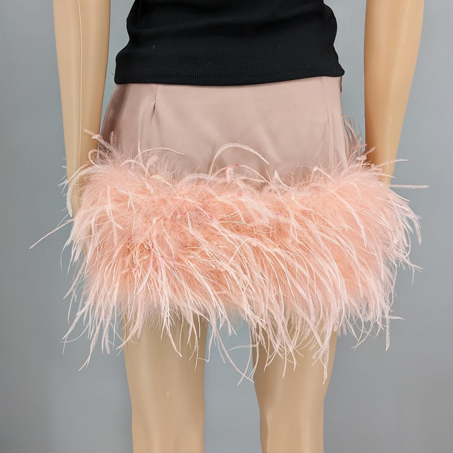 LVCOMEFF Satin Silk Mini Skirt with Feather Trim Skirt Low Waisted A-Line Short Skirt Y2k Club Outwear - Image 3