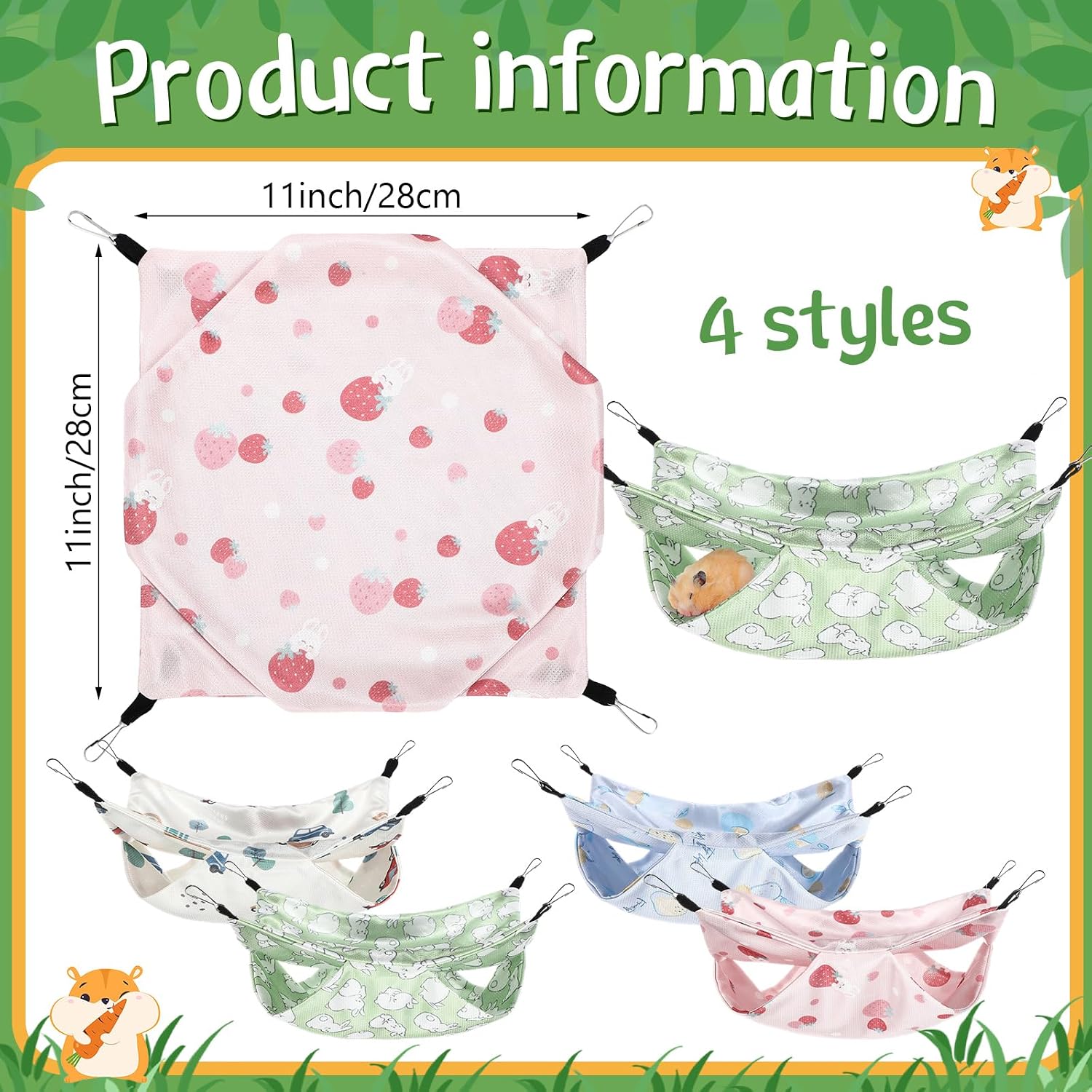 Nuogo 4 Pcs Guinea Pig Rat Hammock for Cage, Pale Color, Summer image 2