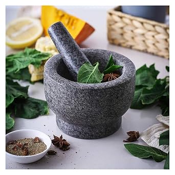 Mortar and Pestle Set Slip Scratch Resistant Bottom Heavy Duty Unpolished Granite Guacamole Bowl Kitchen Spices Pesto Grinder