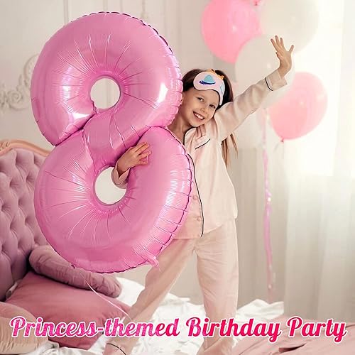 Miniatura 5 de Globo rosa del número 8 de 40 pulgadas, globos grandes de aluminio con helio, globos gigantes gigantes de Mylar número 8 para fiestas de cumpleaños