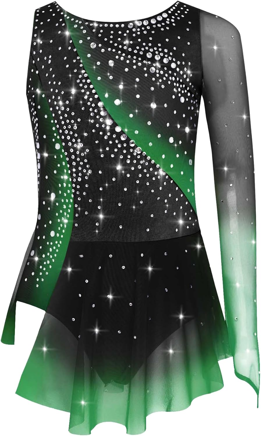 ranrann Kids Girls Ballet Dance Skirted Leotard Rhinestone Figure Ice Skating Dress for Performance and Competition