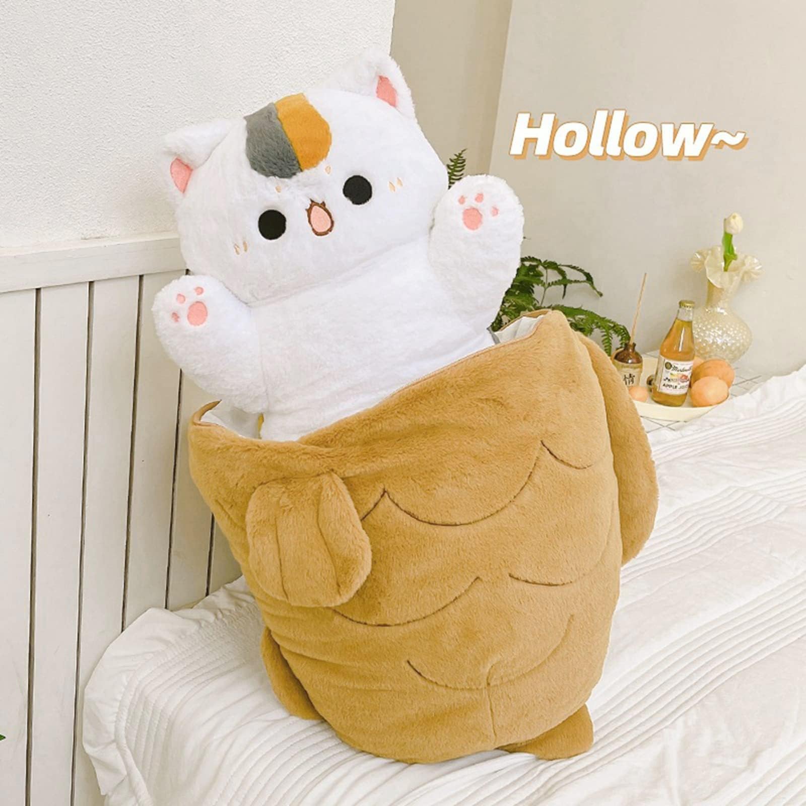 shownicer Peluche gato peluche gatito pez 2 en 1 de peluche Kawaii gato cojín de peluche juguete cojín de lanzamiento regalo para niños niñas 3+ años (80 cm)