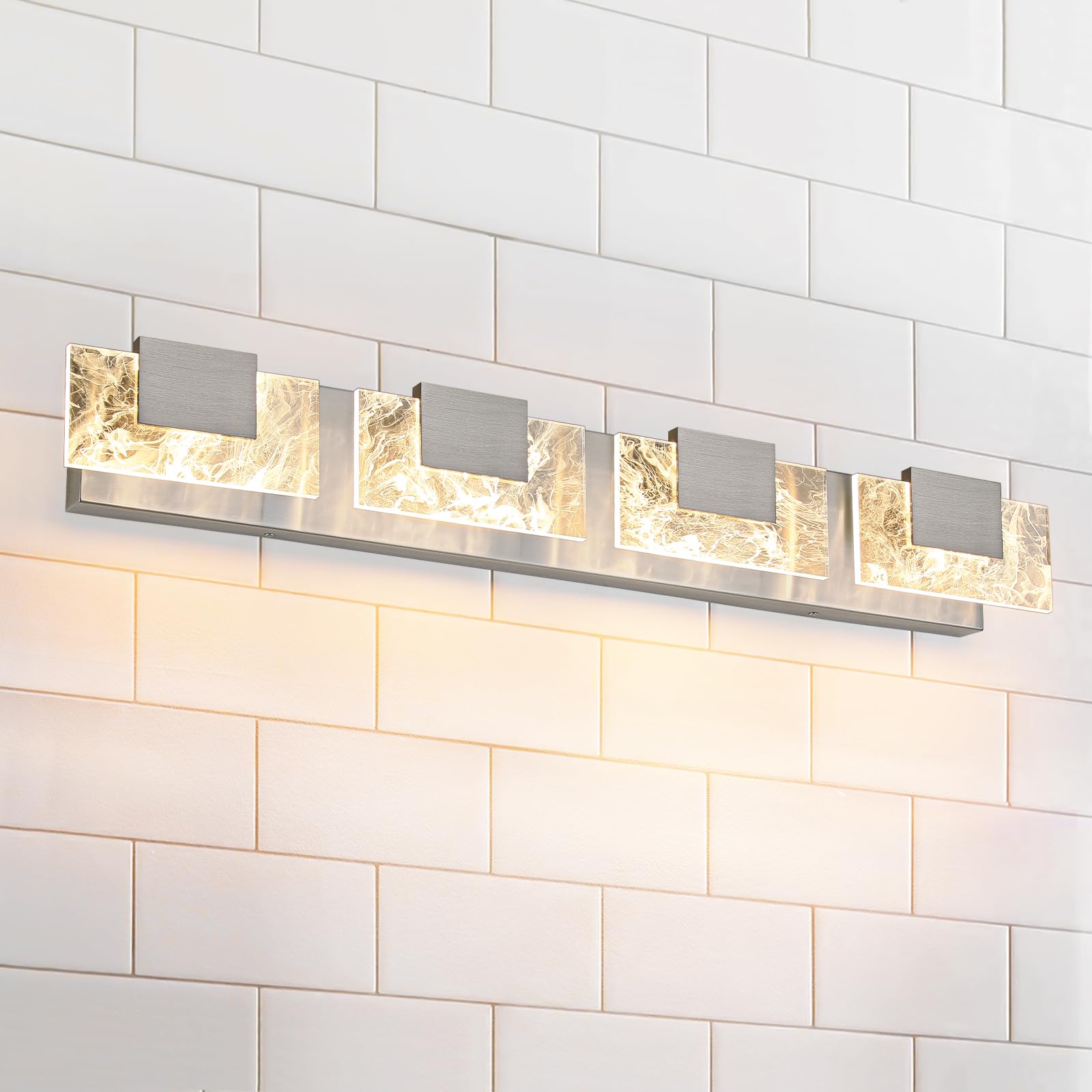 HAHZT LED Bathroom Vanity Light: 32 Inch Brushed Nickel Acrylic Modern Lighting Fixtures - 4 ...