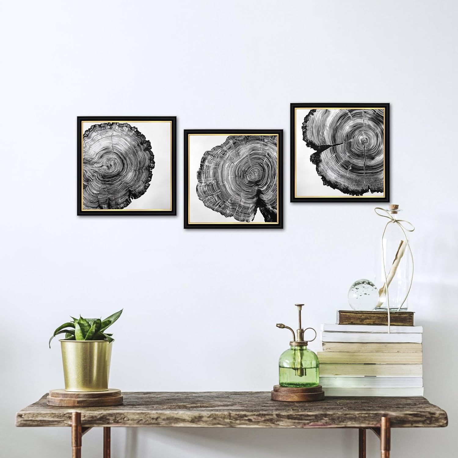 AoArtWZ Abstract Tree Rings Canvas Wall Art Black and White Wood Stump Wall Decor Country Tree Painting Farmhouse Artwork for Living Room Bedroom Office Decor Black and Gold Framed