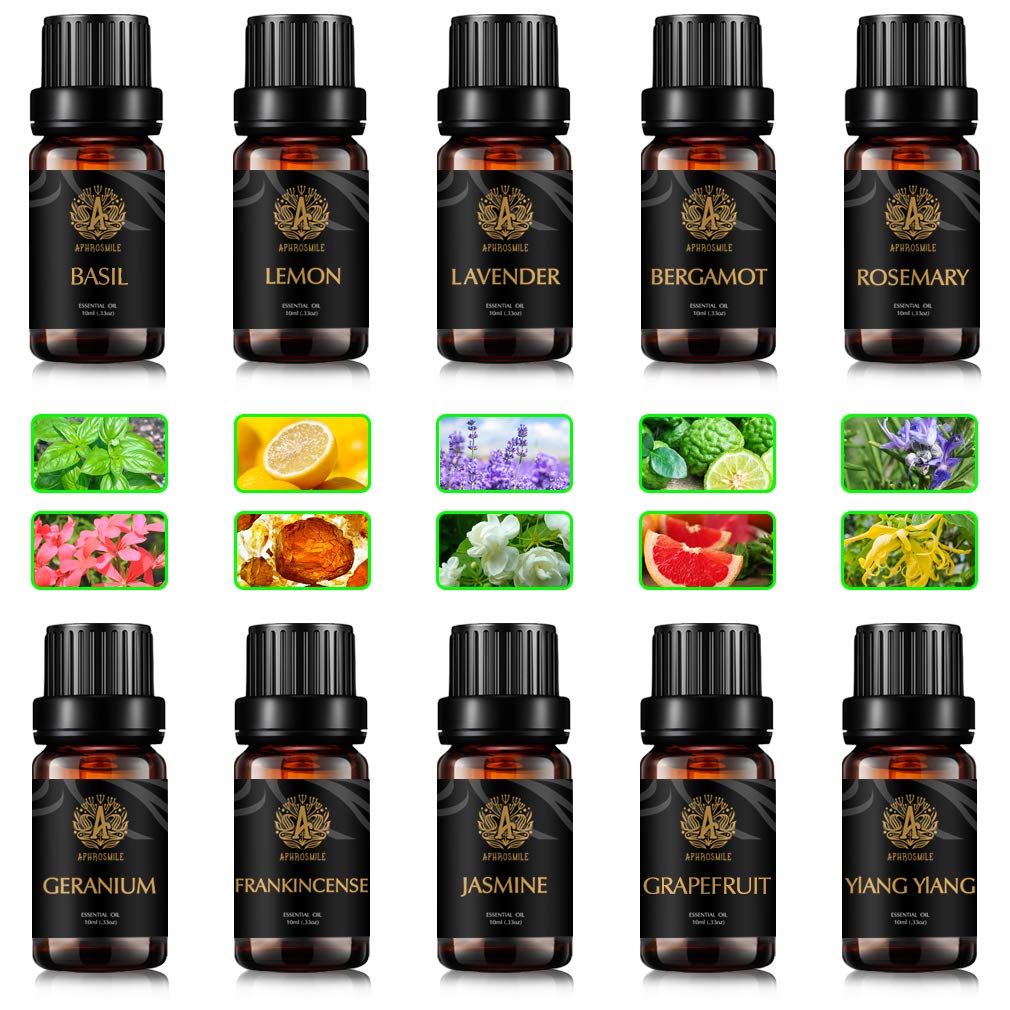 Aromatherapie Grapefruit ätherisches Öl Set für Diffusor, 100% reines Bergamotte ätherisches Öl für Luftbefeuchter, 10x10ml Ylang Ylang ätherische Öle Set-Zitrone,Weihrauch Öle...