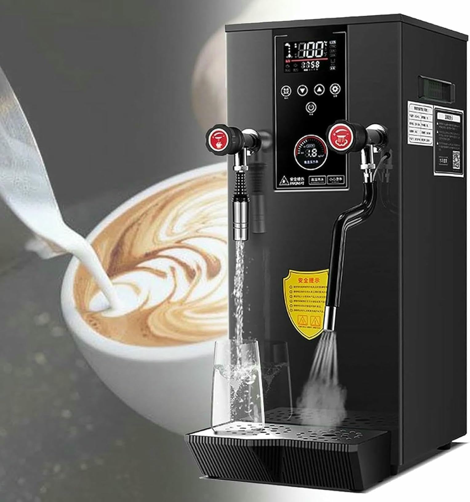 Commercial 2-Wand Boiling Water Machine, 12L Electric Steam Milk Frothing Machine, with LED Display, for Espresso Tea