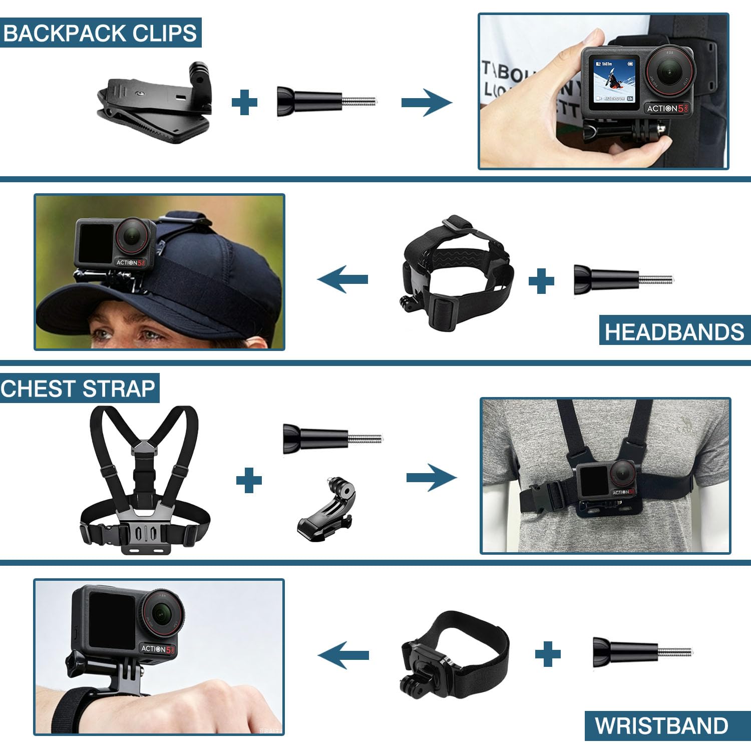 Accessoires pour DJI Osmo Action 5 Pro/4/3, boîtier étanche THAKOI, Accessoires de plongée en apnée, Accessoires de Sport de Plein air, kit d'accessoires pour DJI Osmo Action 5 Pro/4/3