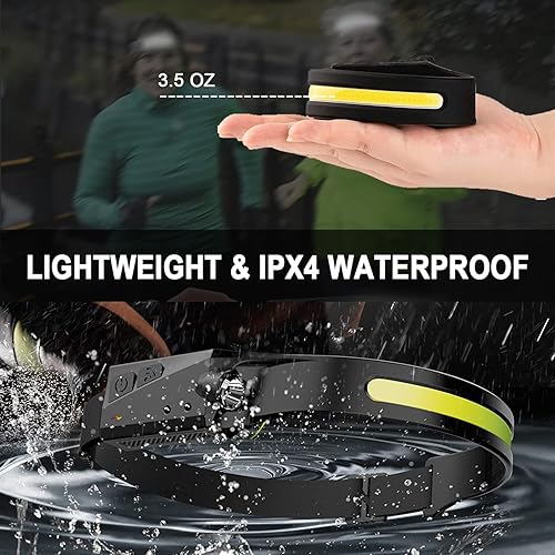 Miniatura 4 de 1 faro recargable, lámpara de cabeza de haz ancho de 230 LED con sensor de movimiento para adultos, diadema ajustable, luz de cabeza impermeable
