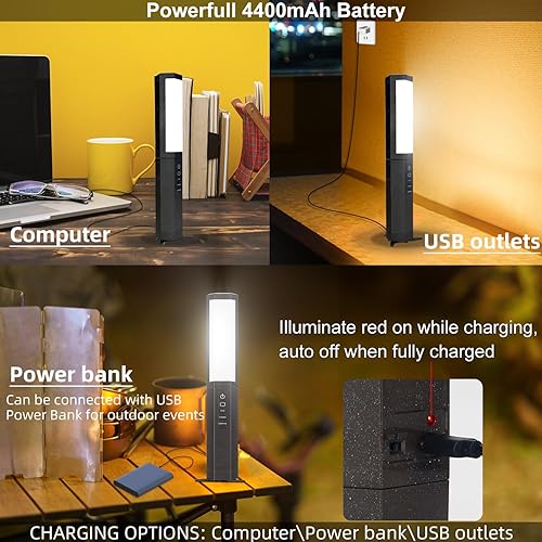 Miniatura 4 de BIGMONAT Linterna de campamento, luz de emergencia al aire libre, linternas recargables USB, luz decorativa con llama parpadeante con 4 modos, banco