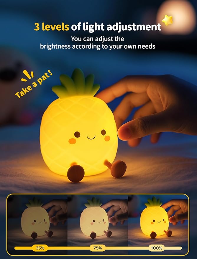 Tarinks Pineapple Night Light for Kids, Nursery Night Light, Bedside Touch Lamp, Cute Silicone Nightlight for Baby Toddler, 3 Level Dimmable,Christmas Gifts for Baby,Adults,Toddler Girl Room Decor photo 2