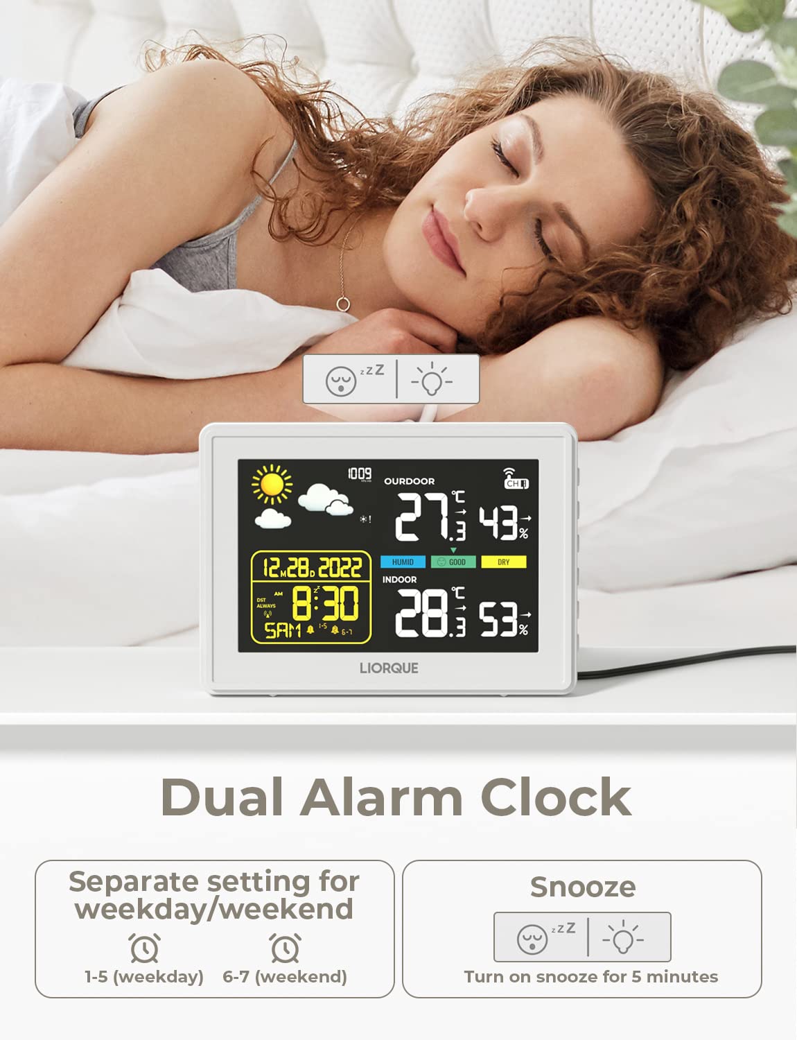 LIORQUE Weather Station Dual Alarm Clock