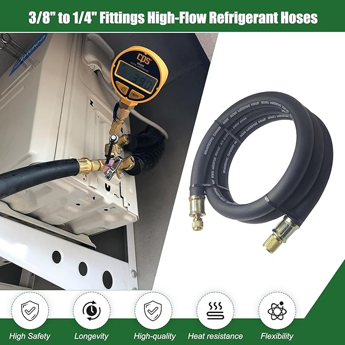 Manguera de Vacío HVAC NHB1 6Ft, Diámetro Interno 1/2", Conexiones 3/8" a 1/4" miniatura 6