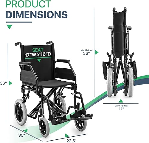 Miniatura 2 de Magshion Silla de ruedas de transporte plegable para adultos, 300 libras, silla de transporte plegable para personas mayores, silla de ruedas de