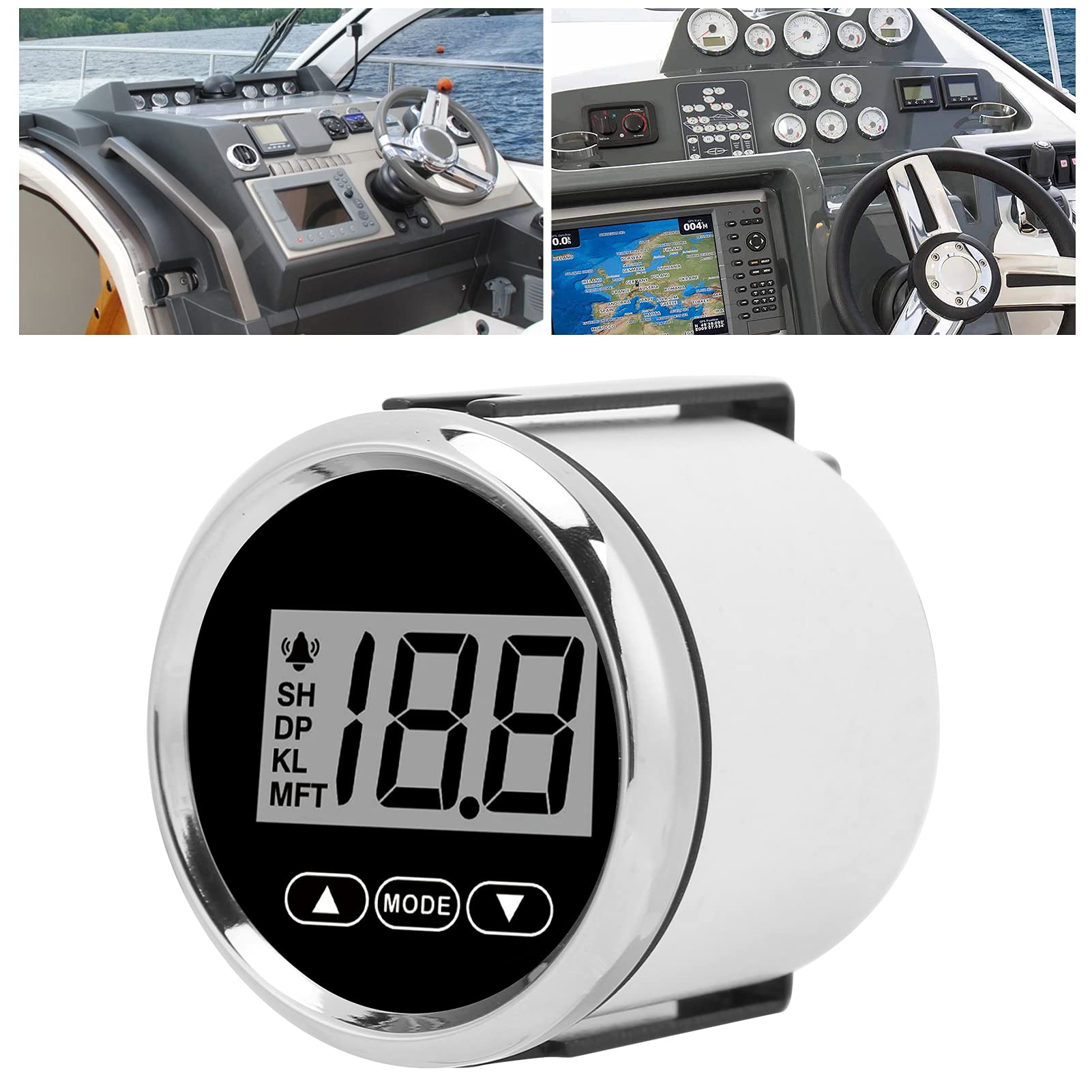 Jauge de Profondeur de Bateau, Jauge de Profondeur Marine de 52 Mm/2 Pouces, Compteur de Profondeur Numérique, Rétroéclairage Blanc de 100 M/110 Yd, étanche pour Yachts, Bateaux