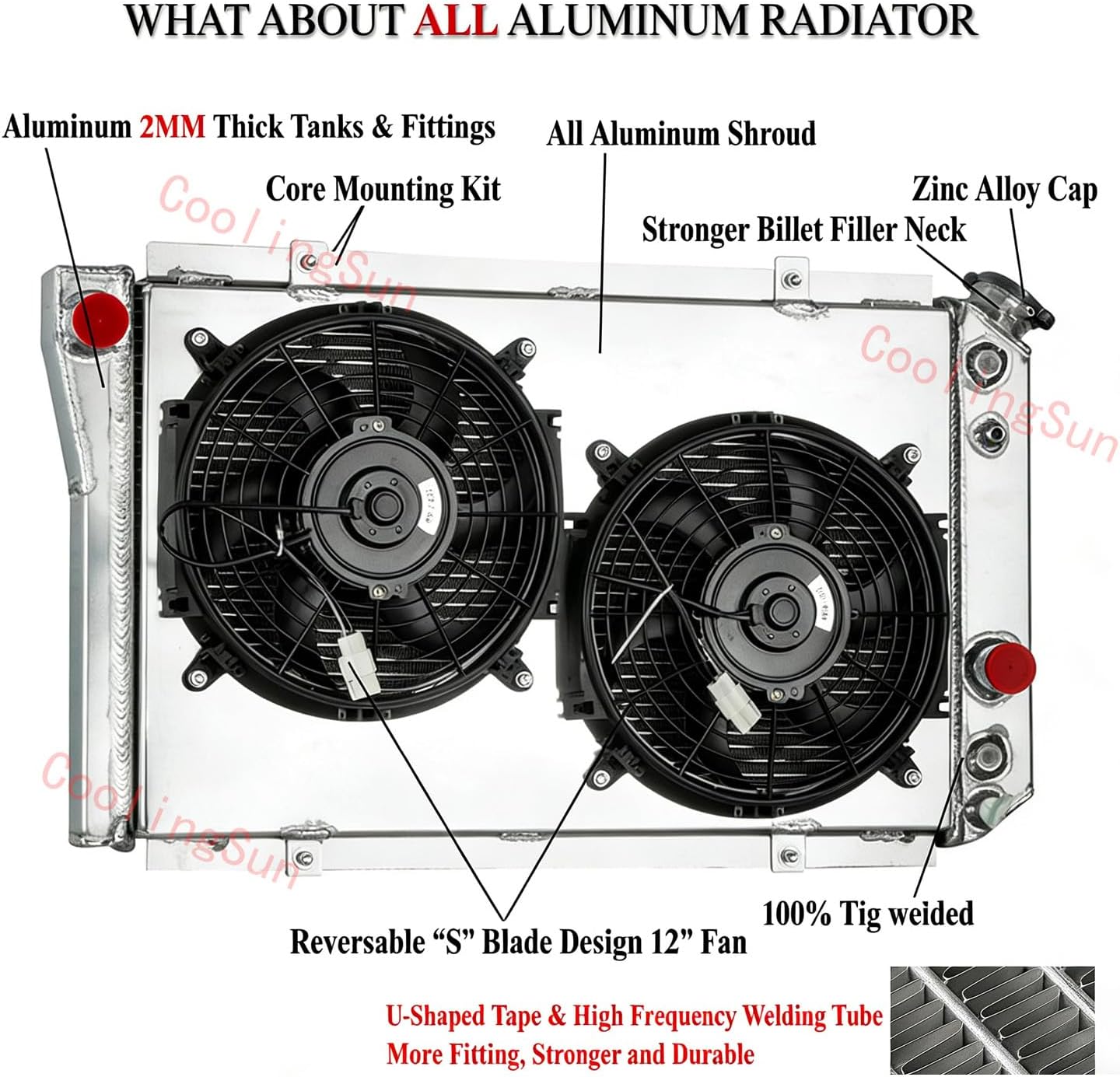 3 Row Aluminum Radiator for 1984-1990 Chevy Corvette C4/ 1982-2002 S10 5.7 V8, Crossflow Radiators Electric Fan Shroud Thermostat Kit Combo, 85 86 87 88 89 90 91 92 93 94 95