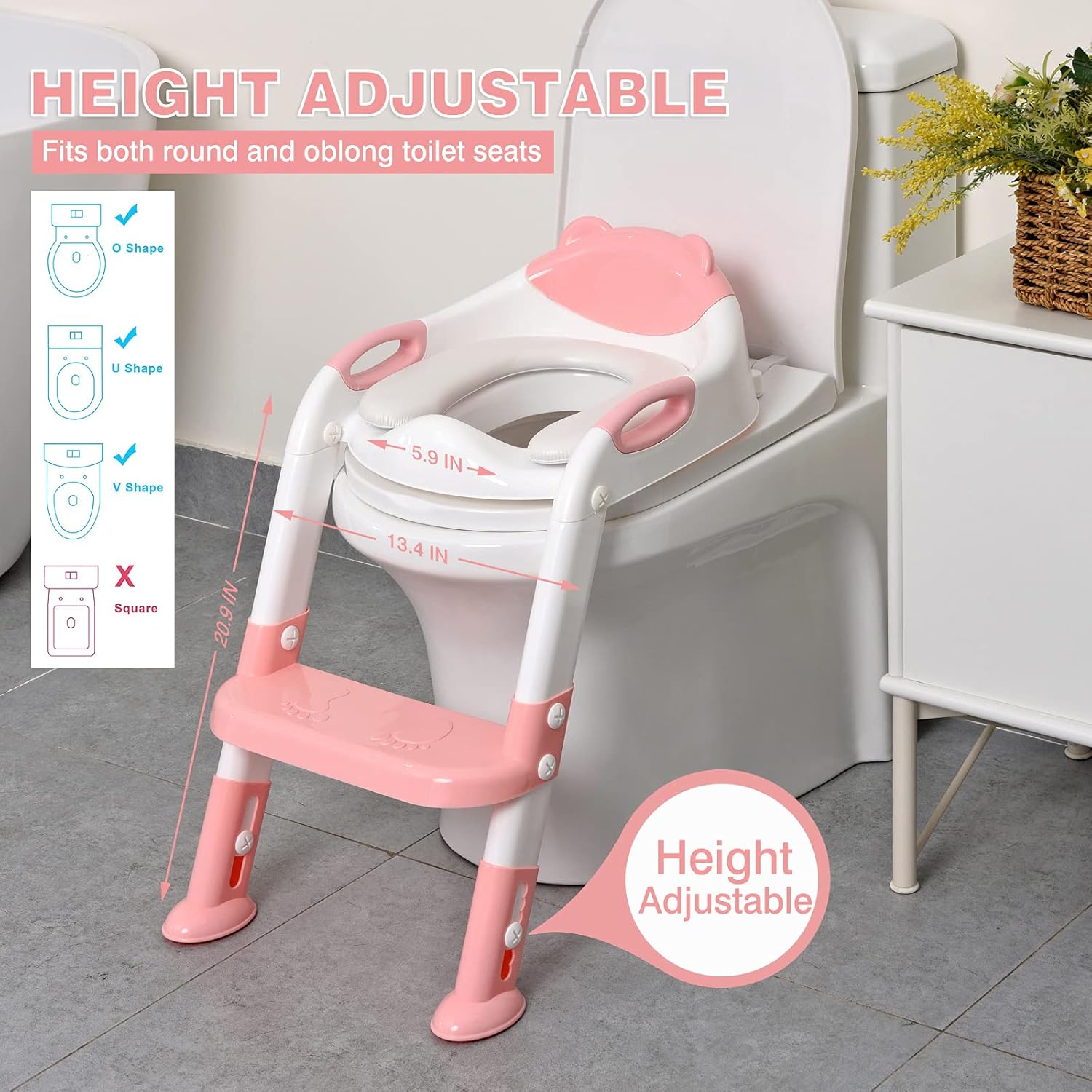 711TEK Potty Training Seat Toddler Toilet Seat with Step Stool Ladder,Potty Training Toilet for Kids Boys Girls Toddlers-Comfortable Safe Potty Seat Potty Chair with Anti-Slip Pads Ladder (Pink) : Baby
