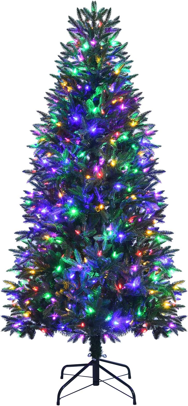 COSTWAY 6FT Pre-lit Christmas Tree, Pink/Blue Artificial Xmas Trees with 808/758 Branch Tips and 350/280 LED Lights, Seasonal Holiday Decoration for Office Home (Blue)
