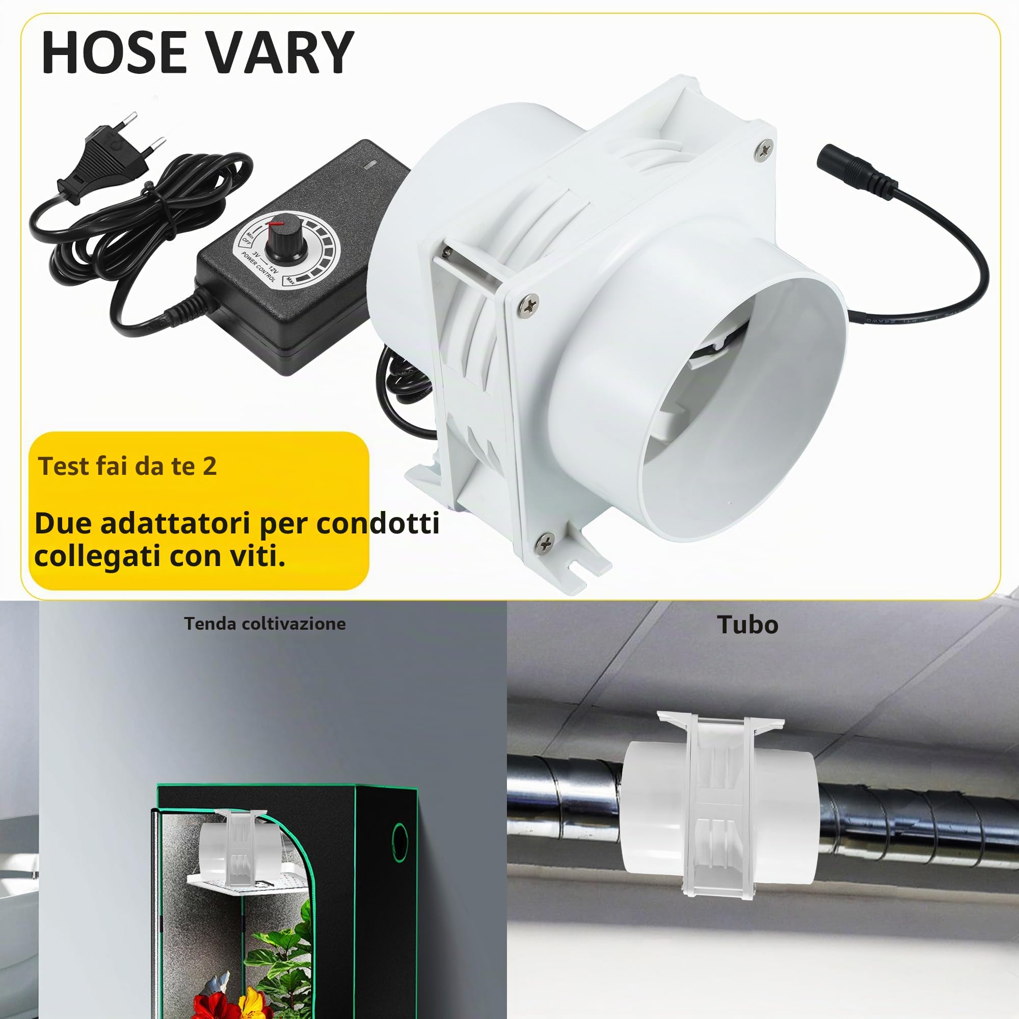 100mm Ventilatore Assiale, 3000RPM DC12V Ventola di Scarico con Adattatore CA/CC, Dimmer Continuo per Laser 3D, Cabina di Verniciatura, Tenda da Coltivazione, Progetto fai da te