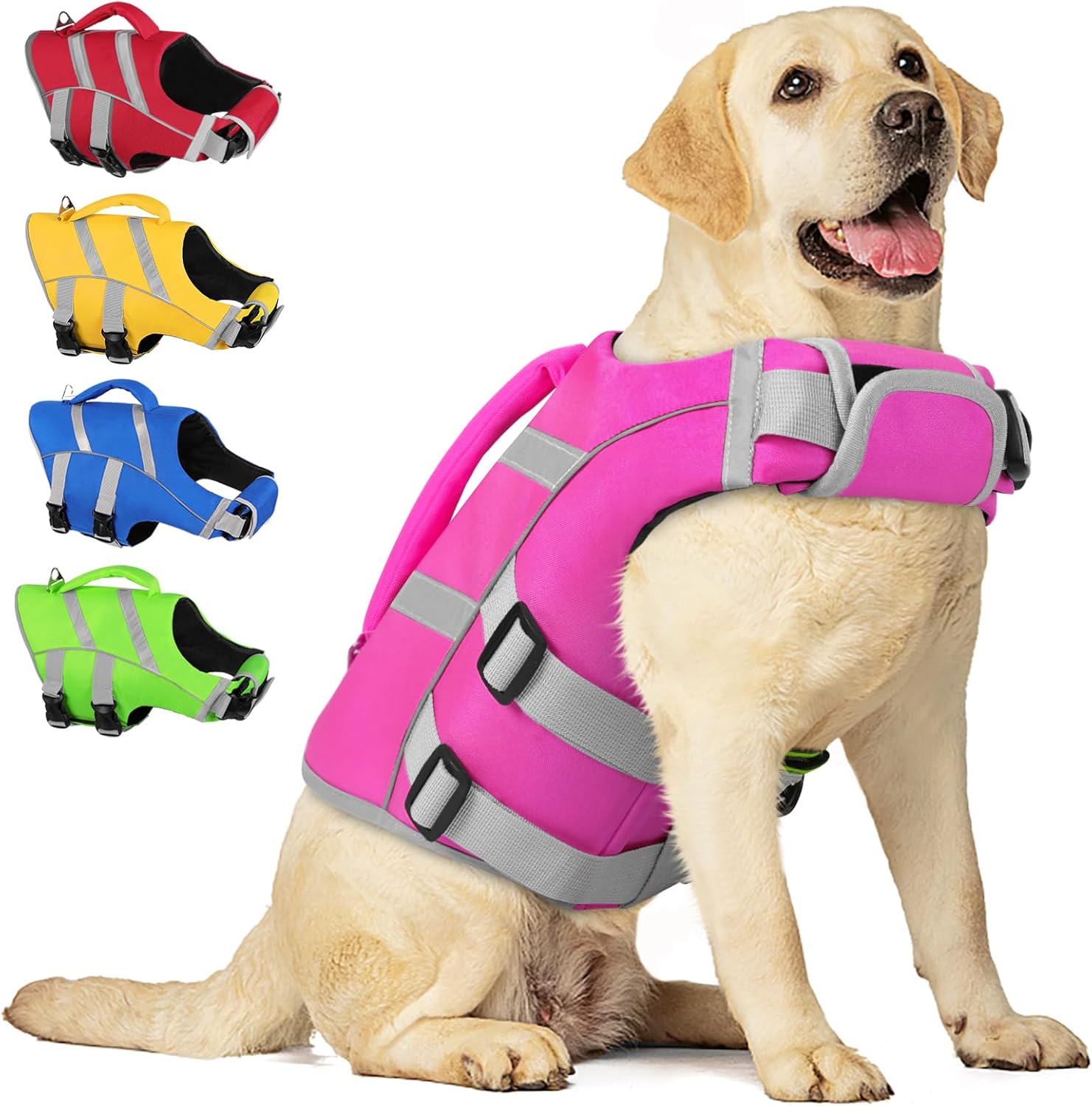 AOFITEE Dog Life Jacket, Small Medium Dog Life Vest with High Flotation, Reflective Dog Safety Vest Pet Lifesaver for Swimming Pool Beach Boating, Adjustable Dog Flotation Vest with Rescue Handle