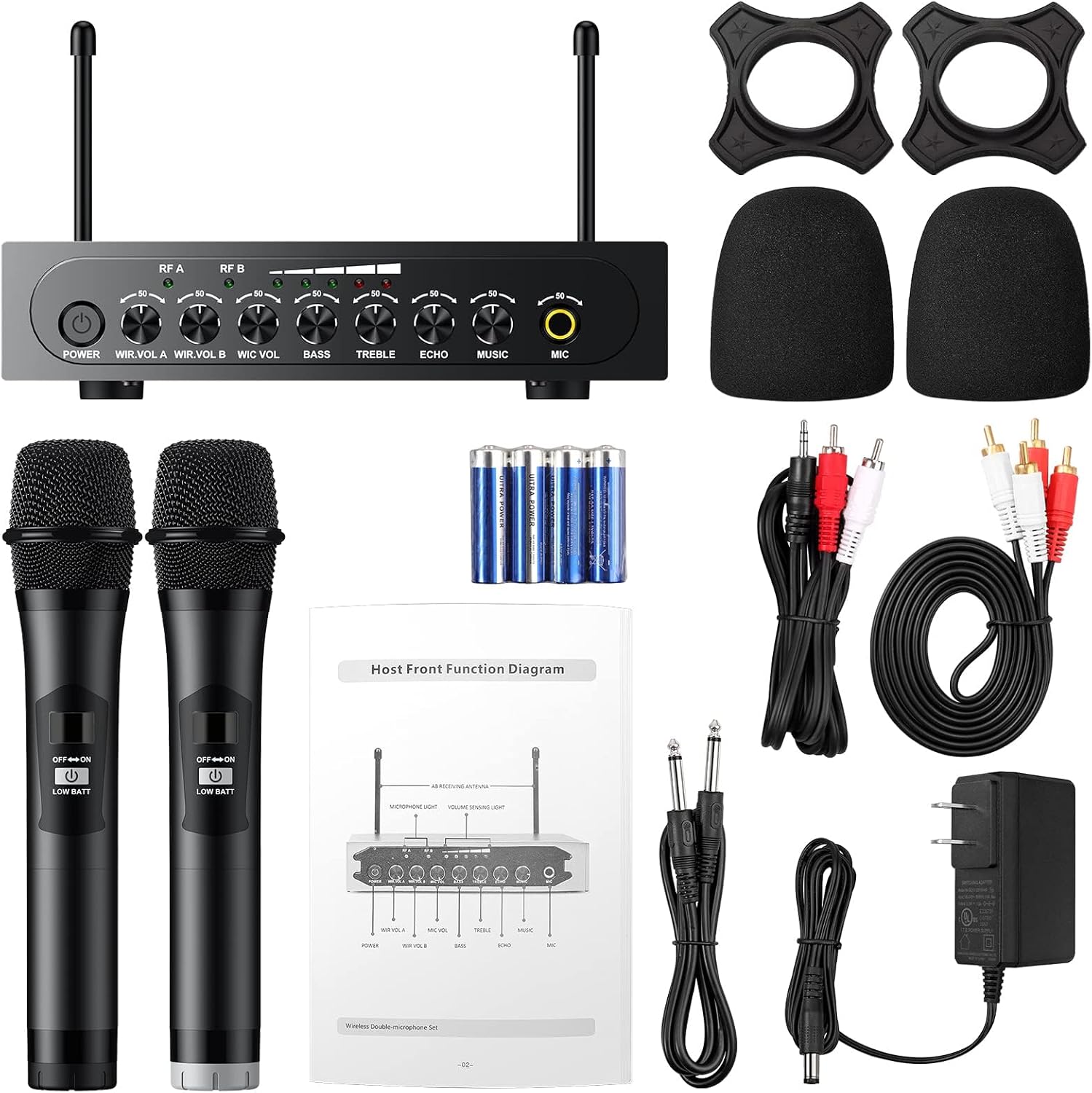 PROZOR UHF Wireless Microphone with Volume Treble Bass Echo Control, Wireless Rechargeable Mic Dual Handheld Dynamic Mic System (Bluetooth UHF Base Station – Echo/Treble/Bass Control) - Image 7