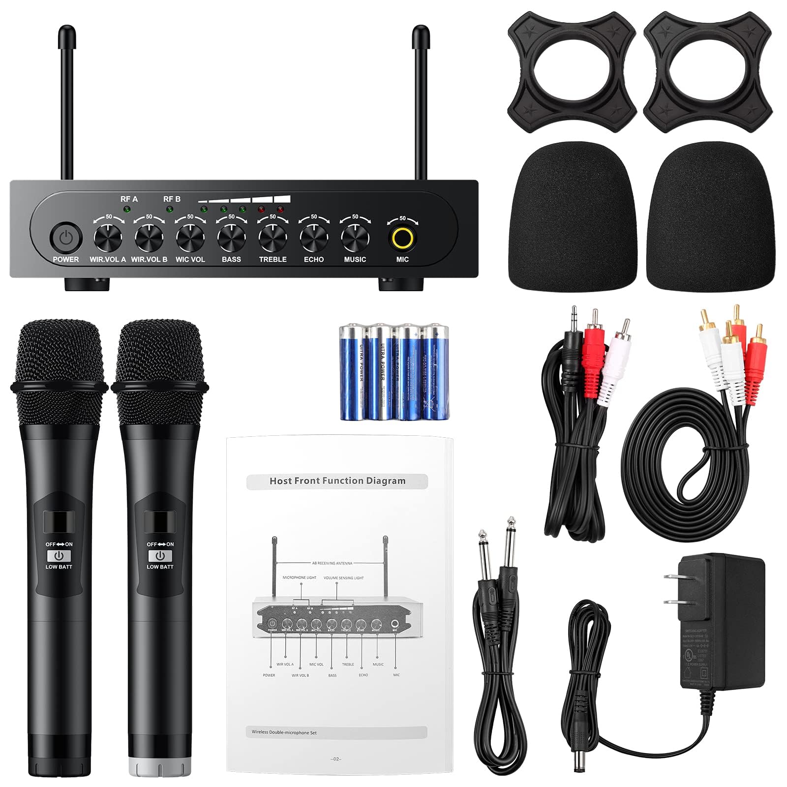 PROZOR Microfono Senza Fili Bluetooth 4.2 Microfono Karaoke Wireless UHF Sistema Microfonico Portatile Professionale Bluetooth Treble Echo Bass con Cavo Audio 6,35 mm/RCA per Matrimoni Feste DJ Chiese
