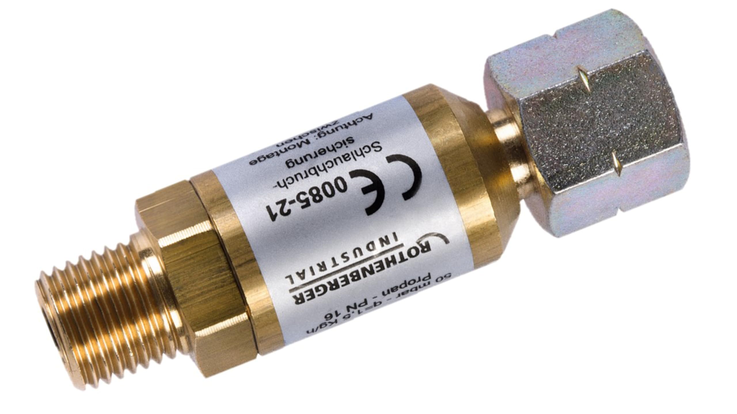 ROTHENBERGER Industrial SICHERHEITSDRUCKREGLER Schlauchbruchsicherung 50 mbar, Anschluss 2xG 1/4" L, 1,5kg/h, 1500003661